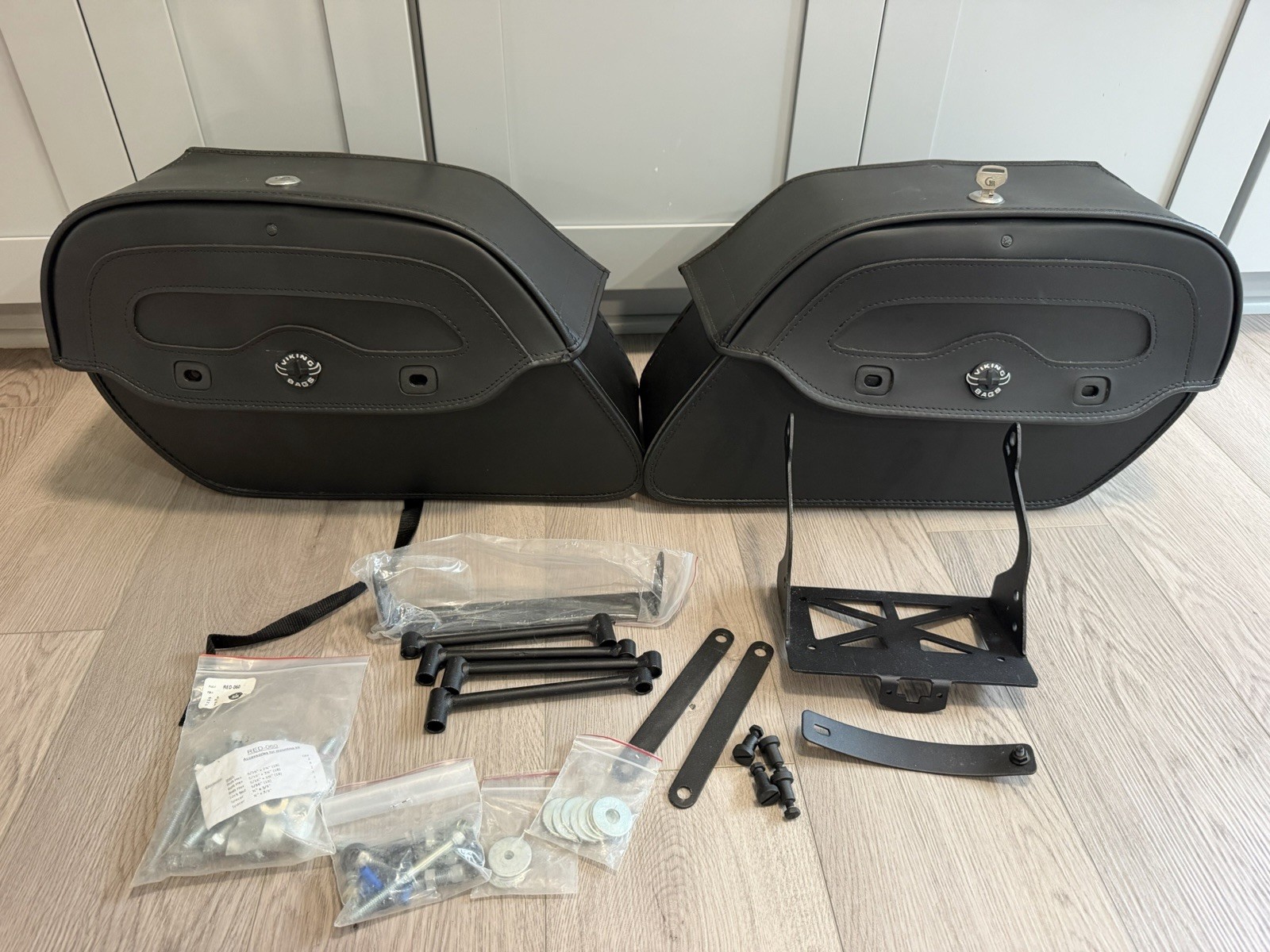 Pair of Viking Bags Large Black Leather-Wrapped Hard Saddlebags - Accessories