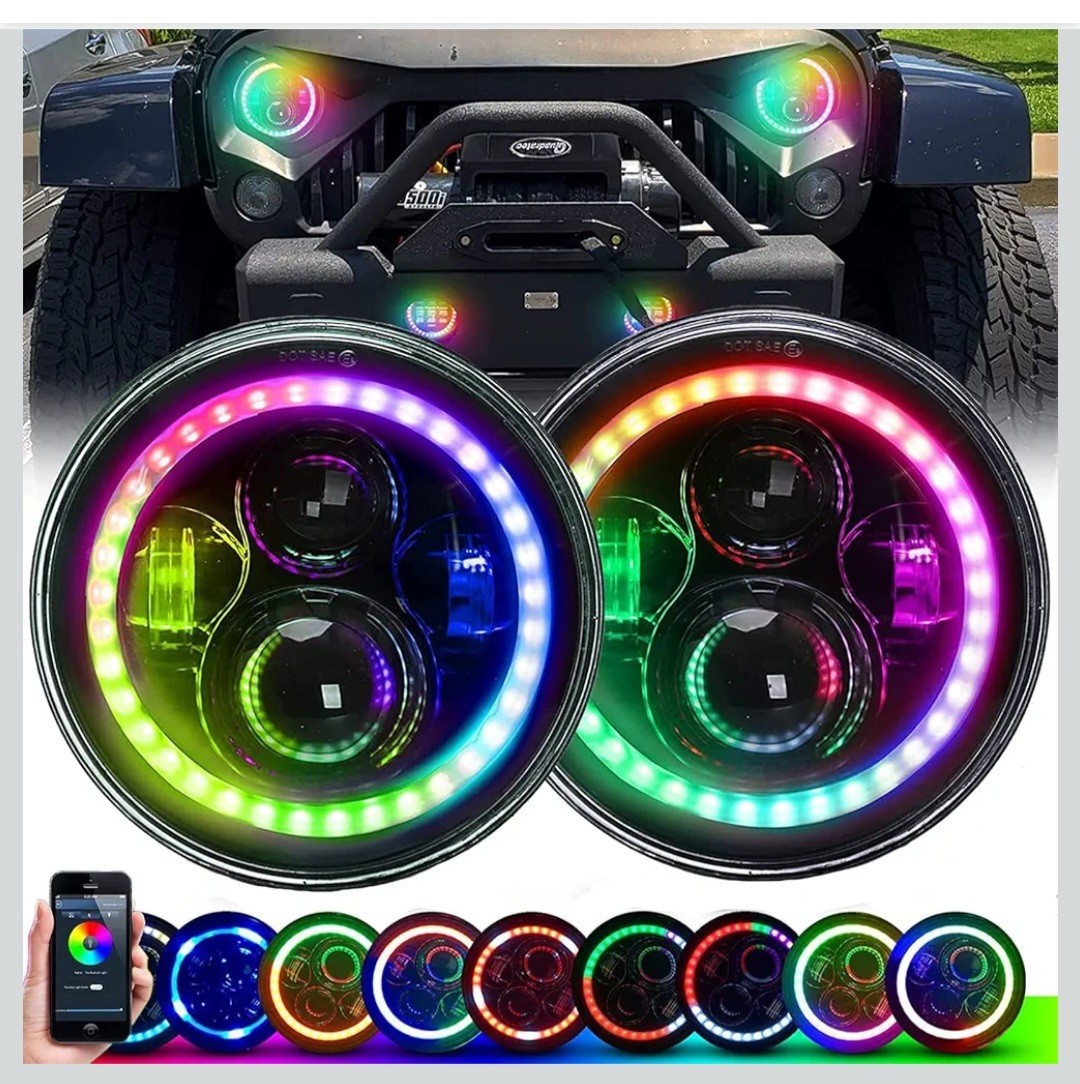 RGB 7\'\' Inch Halo LED Headlights DRL Lights Combo Kit For Jeep Wrangler JK TJ LJ