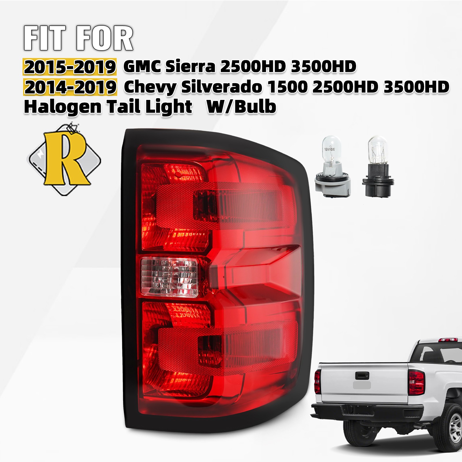 For 2014-19 Chevy Silverado & Sierra 1500 25/3500 Halogen Taillight W/Bulb Right