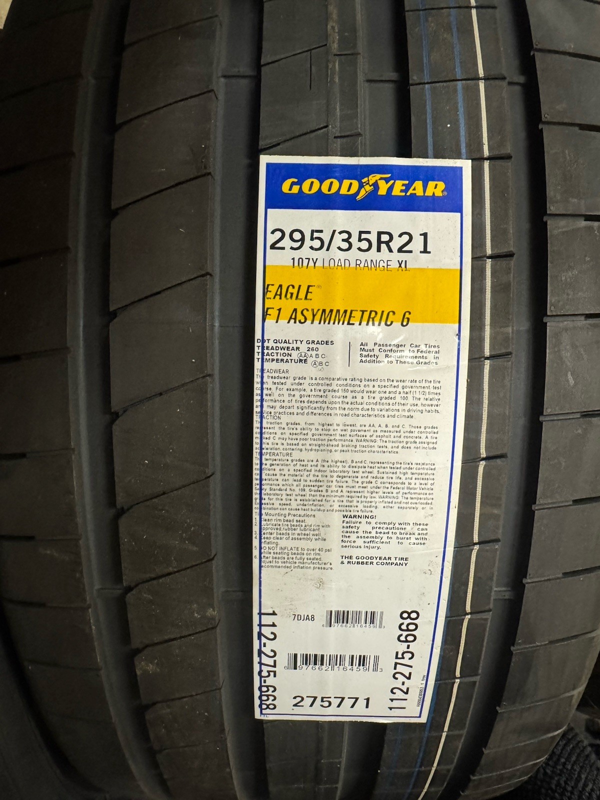 2x Goodyear Eagle F1 Asymmetric 6 295/35R21XL 107Y Tire 2x Goodyear Eagle F1 Asymmetric 6 295/35R21XL 107Y Tire