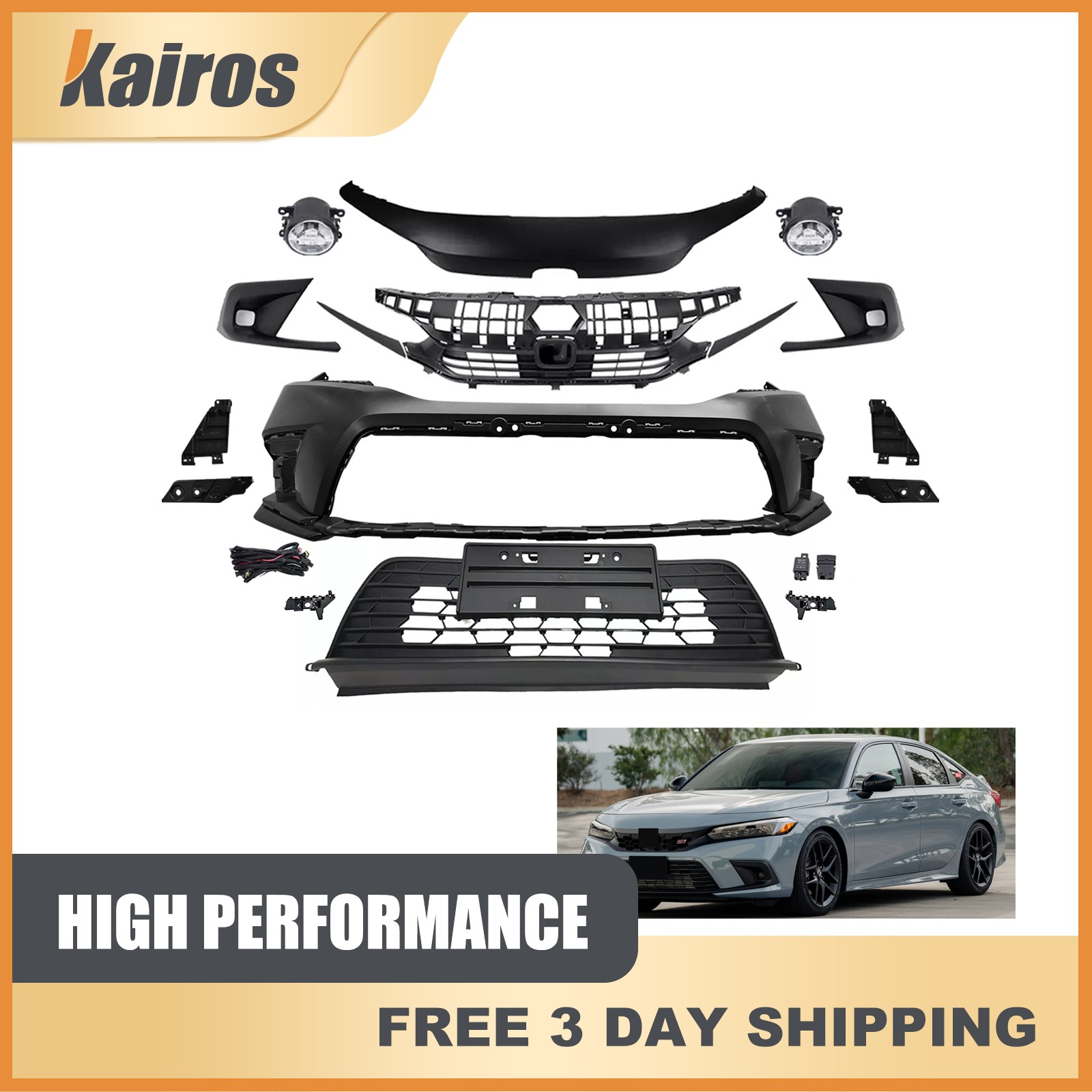 New Front Bumper Cover Kit w/ License Plate Fits 2022-2024 Honda Civic 1.5L 2.0L New Front Bumper Cover Kit w/ License Plate Fits 2022-2024 Honda Civic 1.5L 2.0L