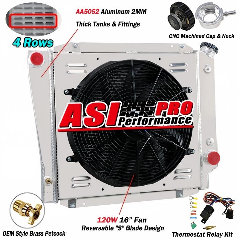Aluminum 4 Rows Radiator+Shroud Fan Fits 1966-1977 Ford Early Bronco 5.0L V8 302