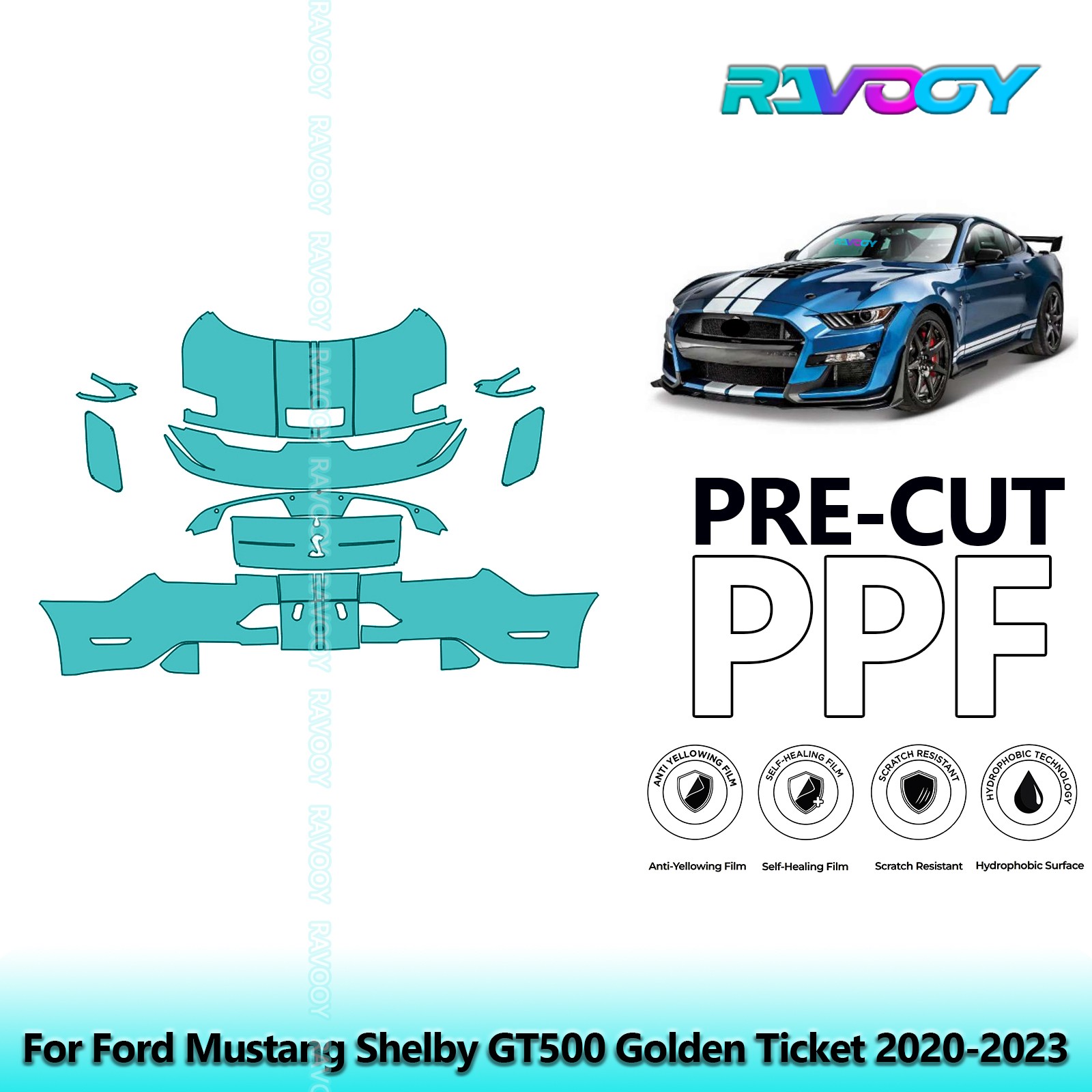  Paint Protection PPF Kit For Ford Mustang Shelby GT500 Golden Ticket 2020-2023