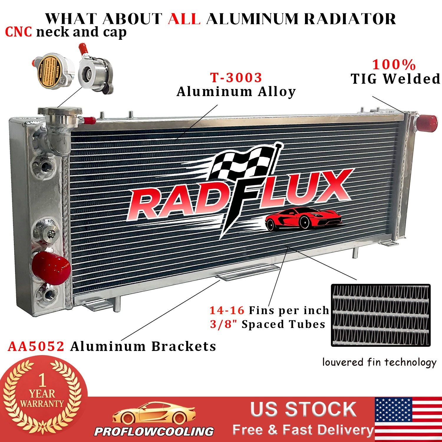 Aluminum Radiator Fits 1991-2001 Jeep Cherokee XJ Comanche 2.5L L4 4.0L L6 AT MT