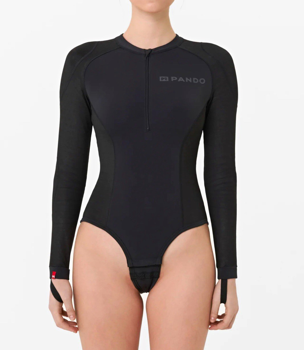 PANDO Moto Women’s Black Long Sleeve Half Zip One-Piece Swimsuit/Bodysuit Size S