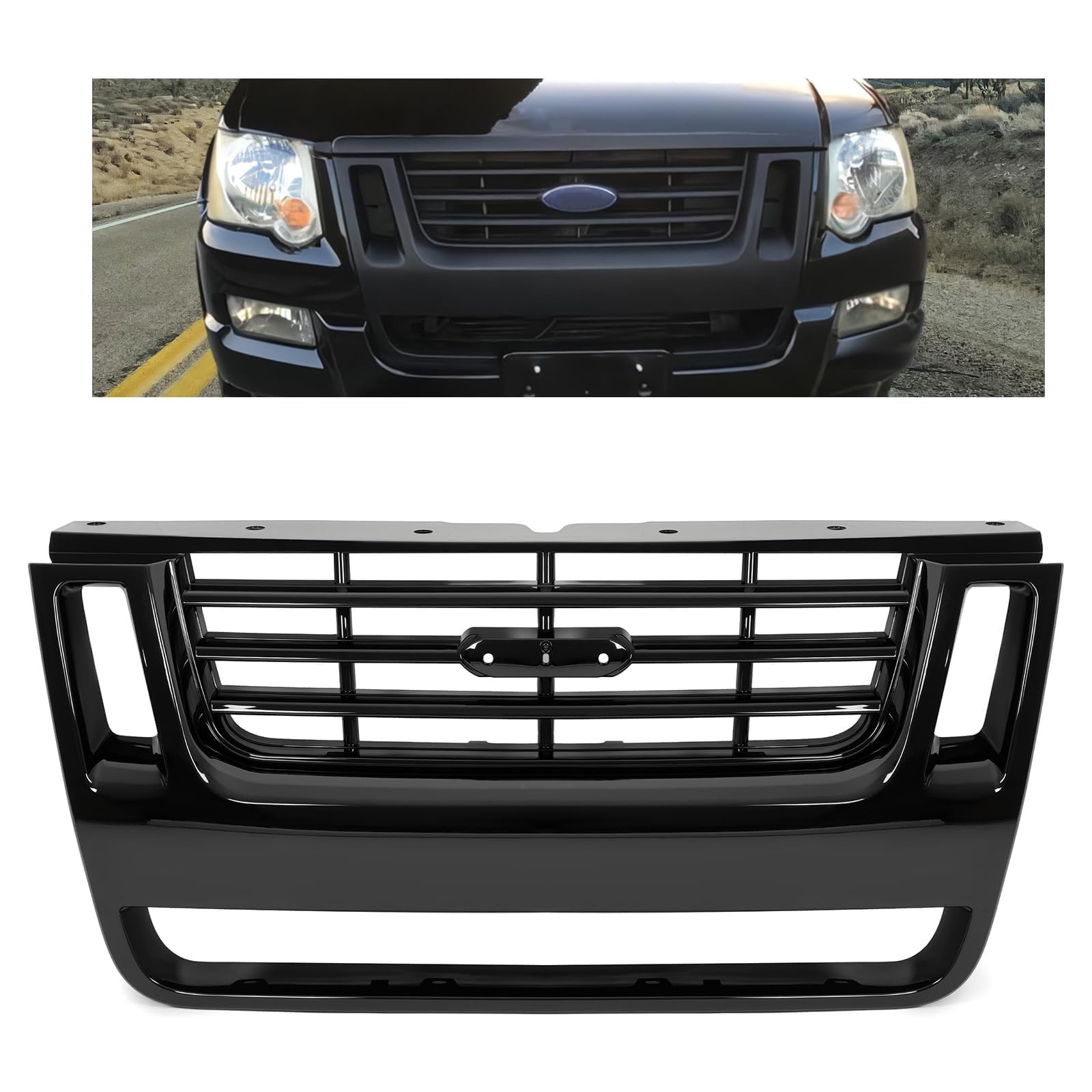 KUAFU Front Grill Fits 2006-2010 Ford Explorer/Explorer Sport Trac Replacement