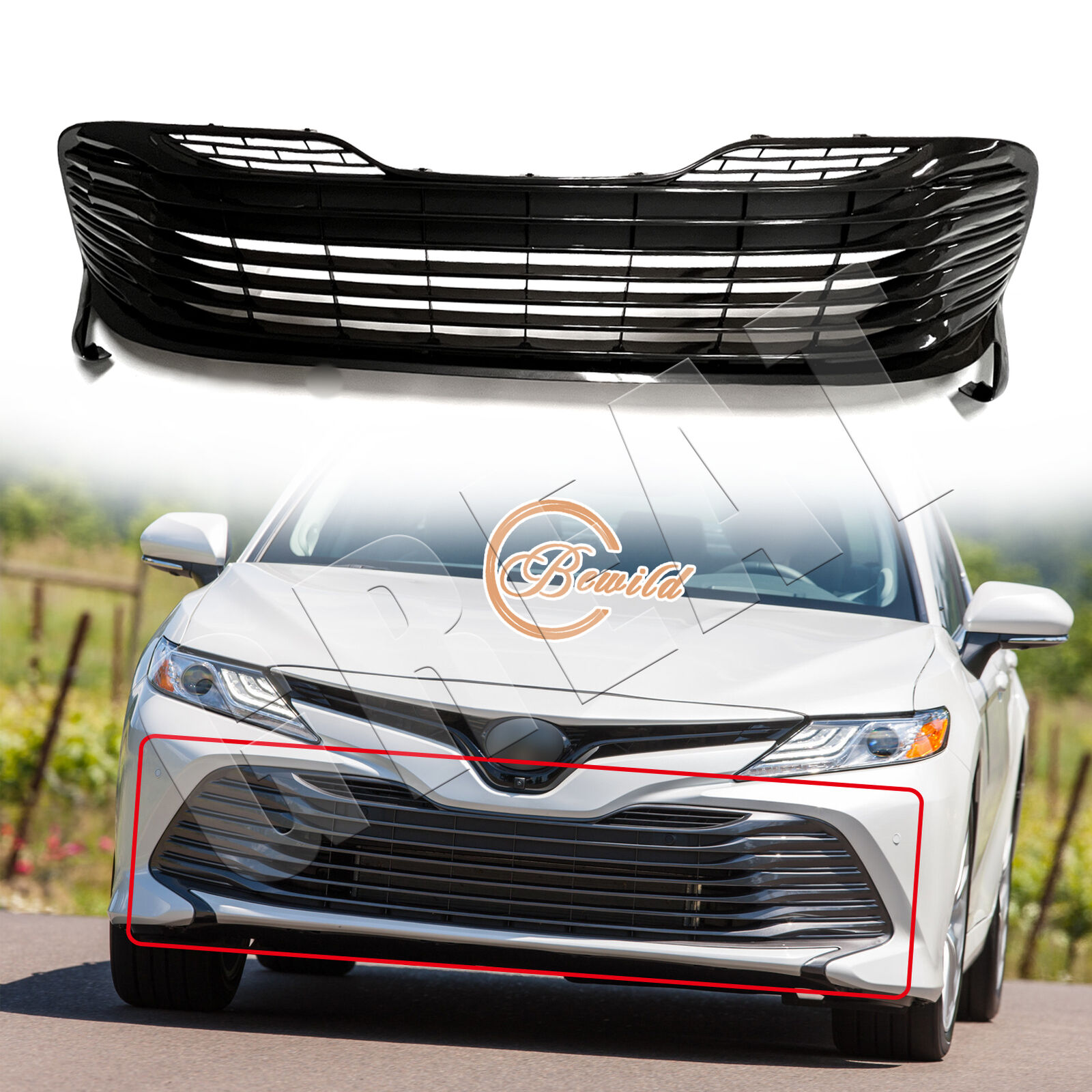 Fits 2018 2019 2020 Toyota Camry LE XLE Front Bumper Lower Black Grille Grill