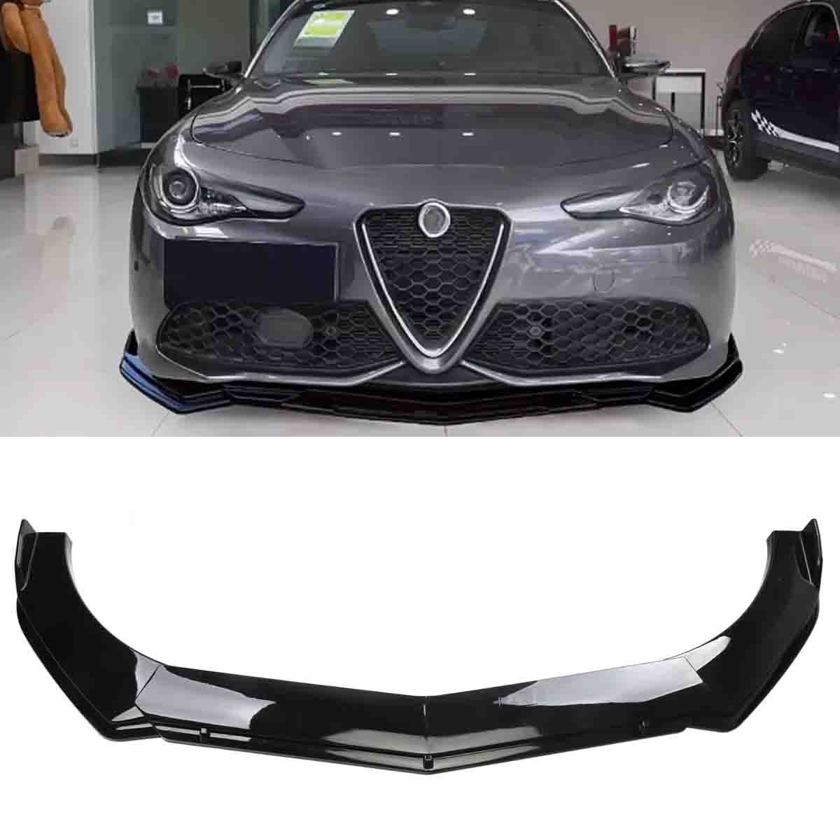 For Alfa Romeo Giulia Front Bumper Lip Spoiler Diffuser Body Kit Glossy Black