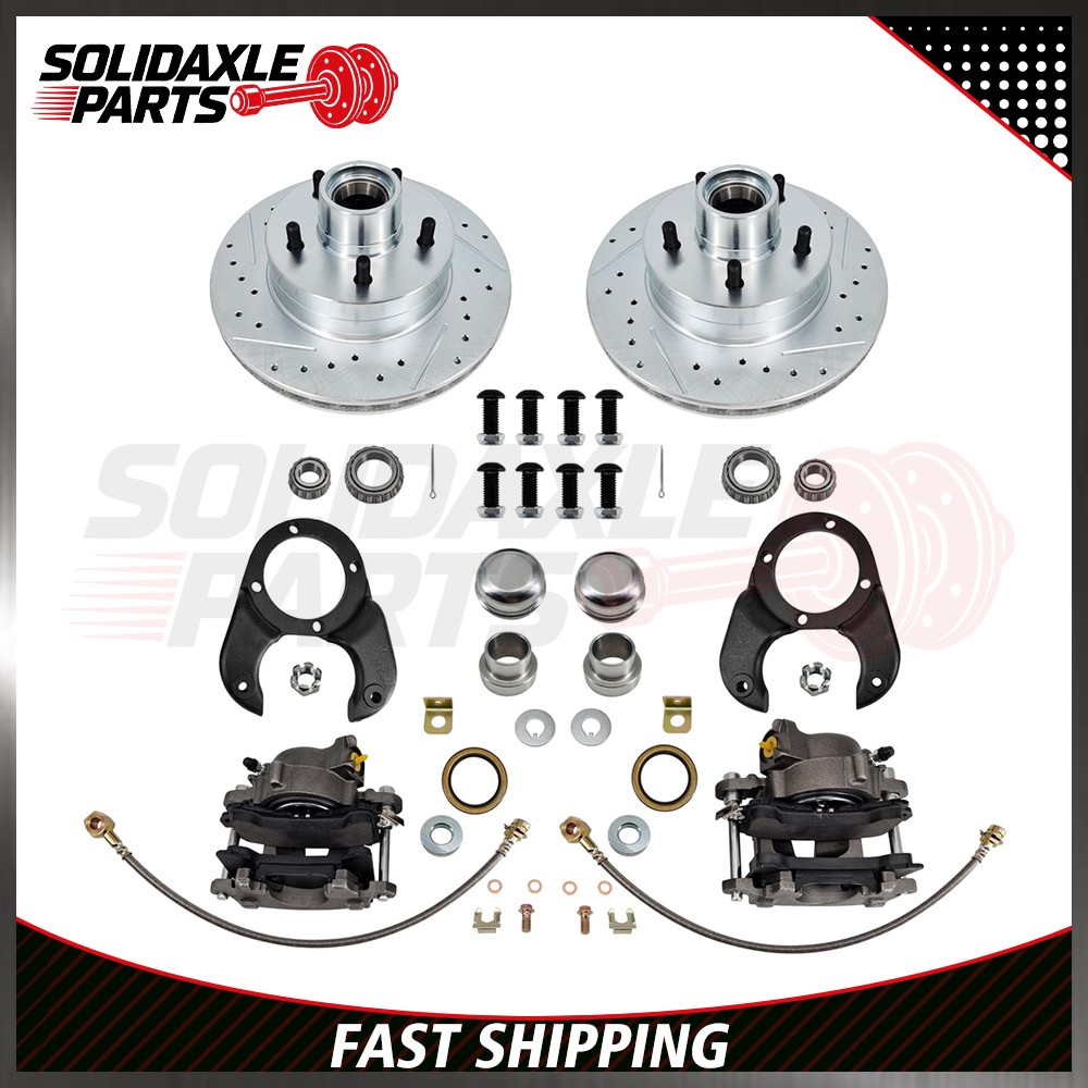 Disc Brake Kit 5 on 4-1/2 Drilled and Slotted Rotors For 1937-1948 Ford Spindle