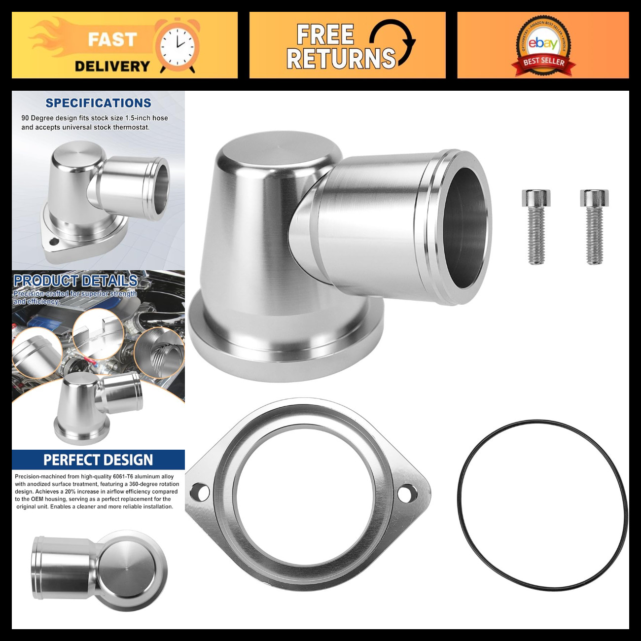 Swivel Thermostat Housing - Billet Aluminum, Adjustable, High-Performance Coolin
