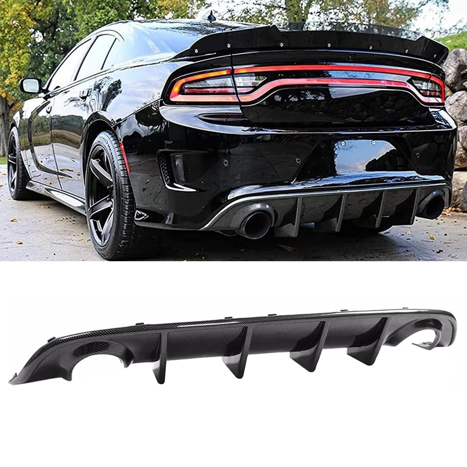 Rear Diffuser for 2015-2024 Dodge Charger Carbon Fiber OE Style Rear Bumper Lip