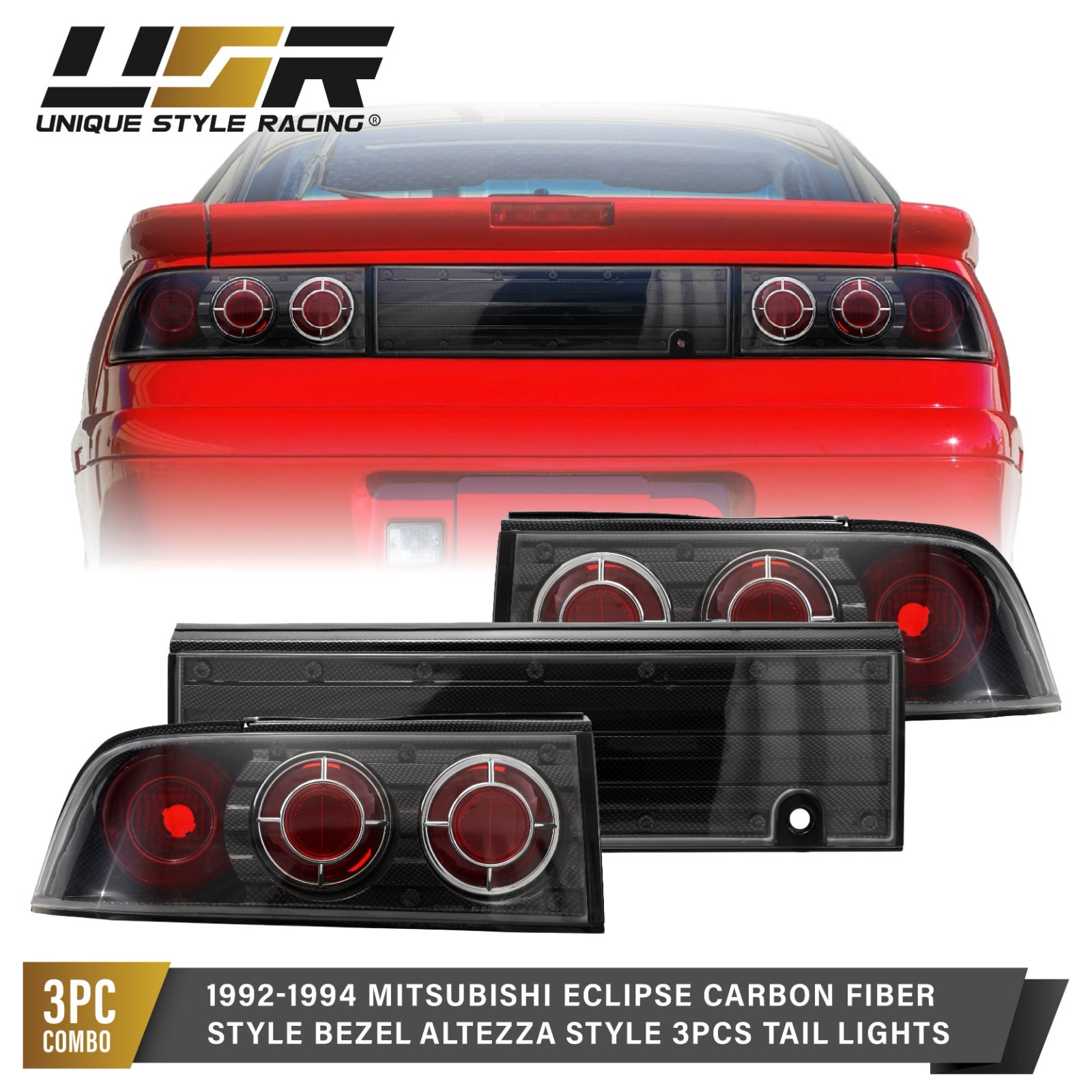 DEPO Carbon Fiber Look Rear Tail Lights For 1992-1994 Mitsubishi Eclipse GST GSX