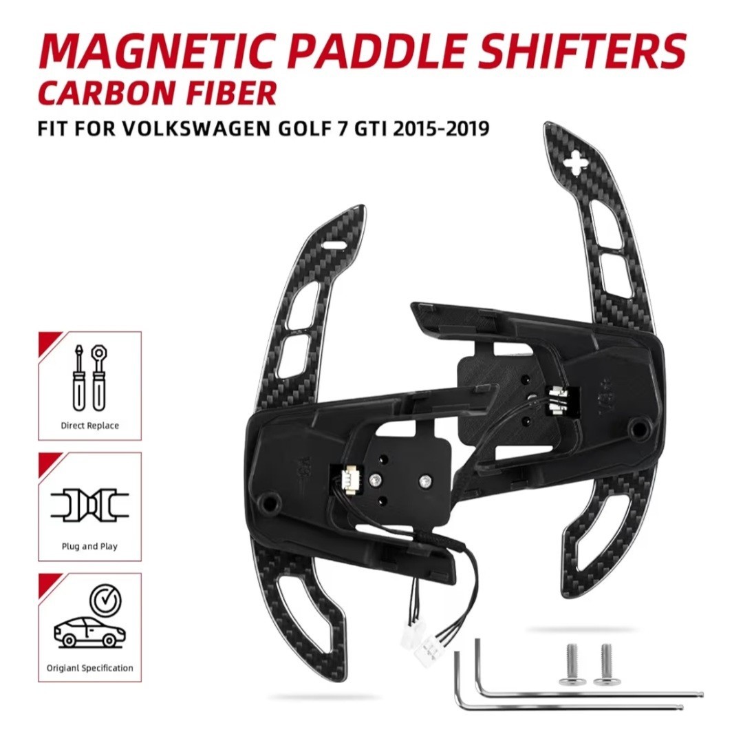 Glossy Carbon Fiber Magnetic Paddle Shifters For Volkswagen MK7 GTI/R Golf 2015+