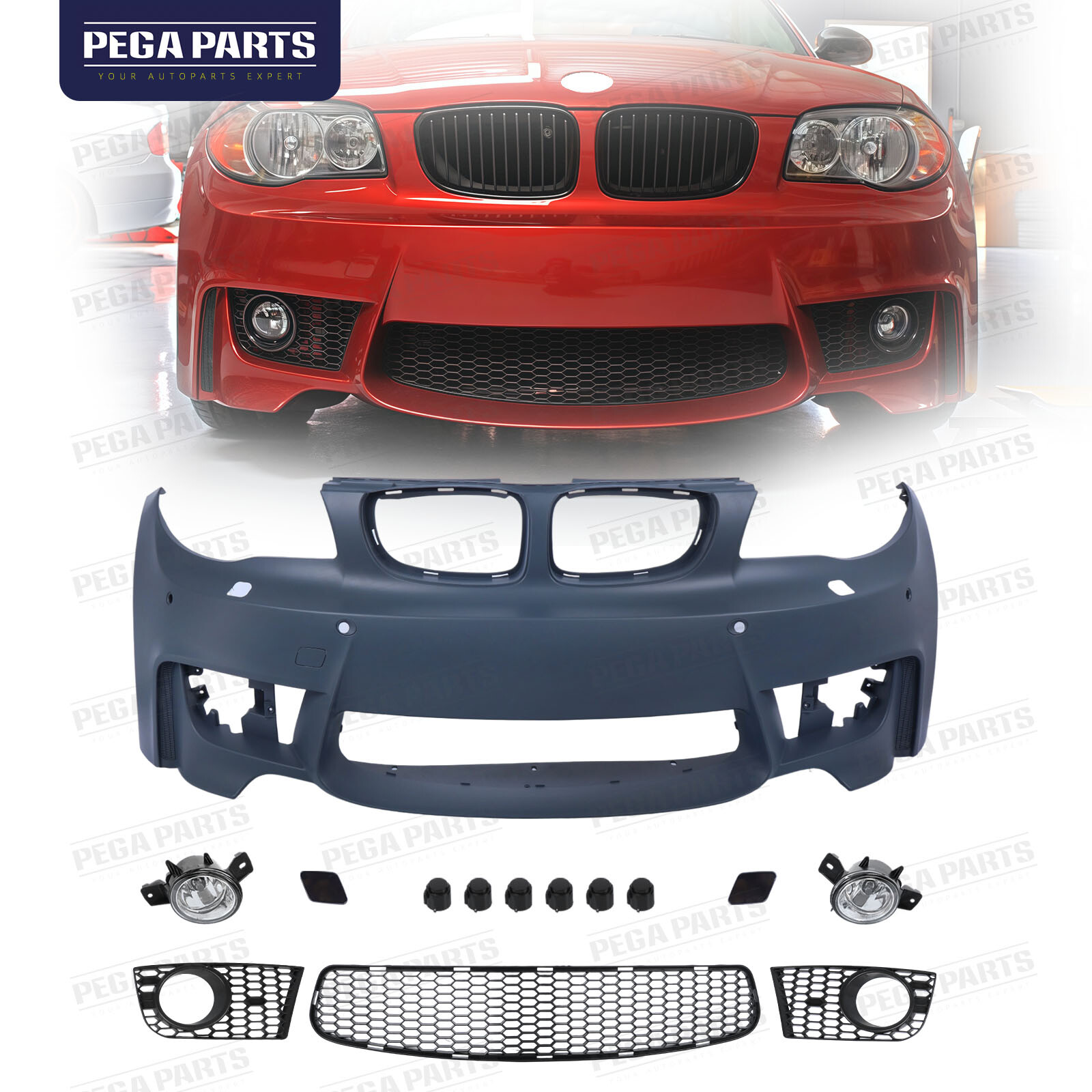 1M Style For 08-13 BMW E82 E88 1 Series 128i 135i Front Bumper Fog Lights Grille