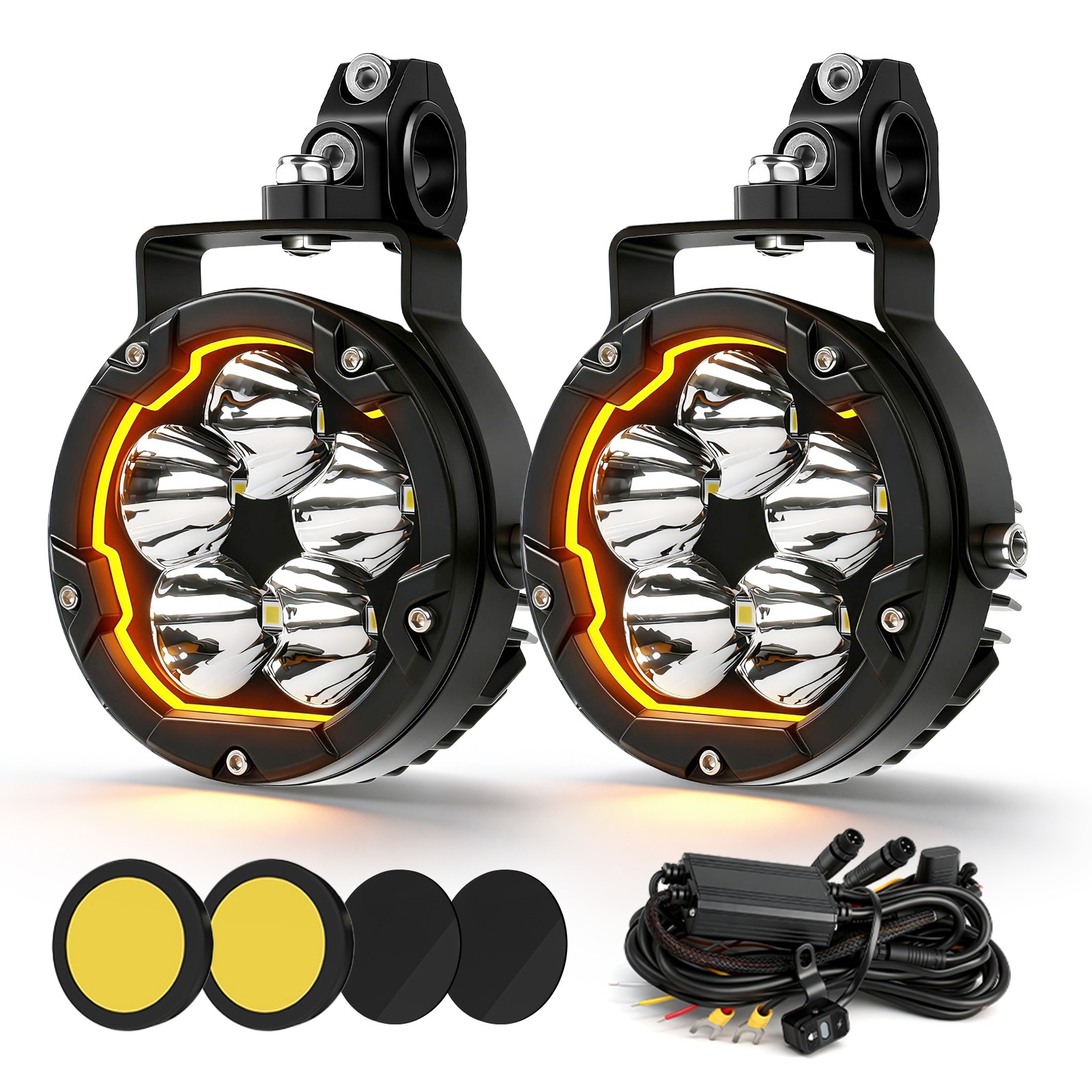 2x 4 INCH Yellow Driving Fog Spot Lights LED Headlight Motorcycle Motorbike SUV