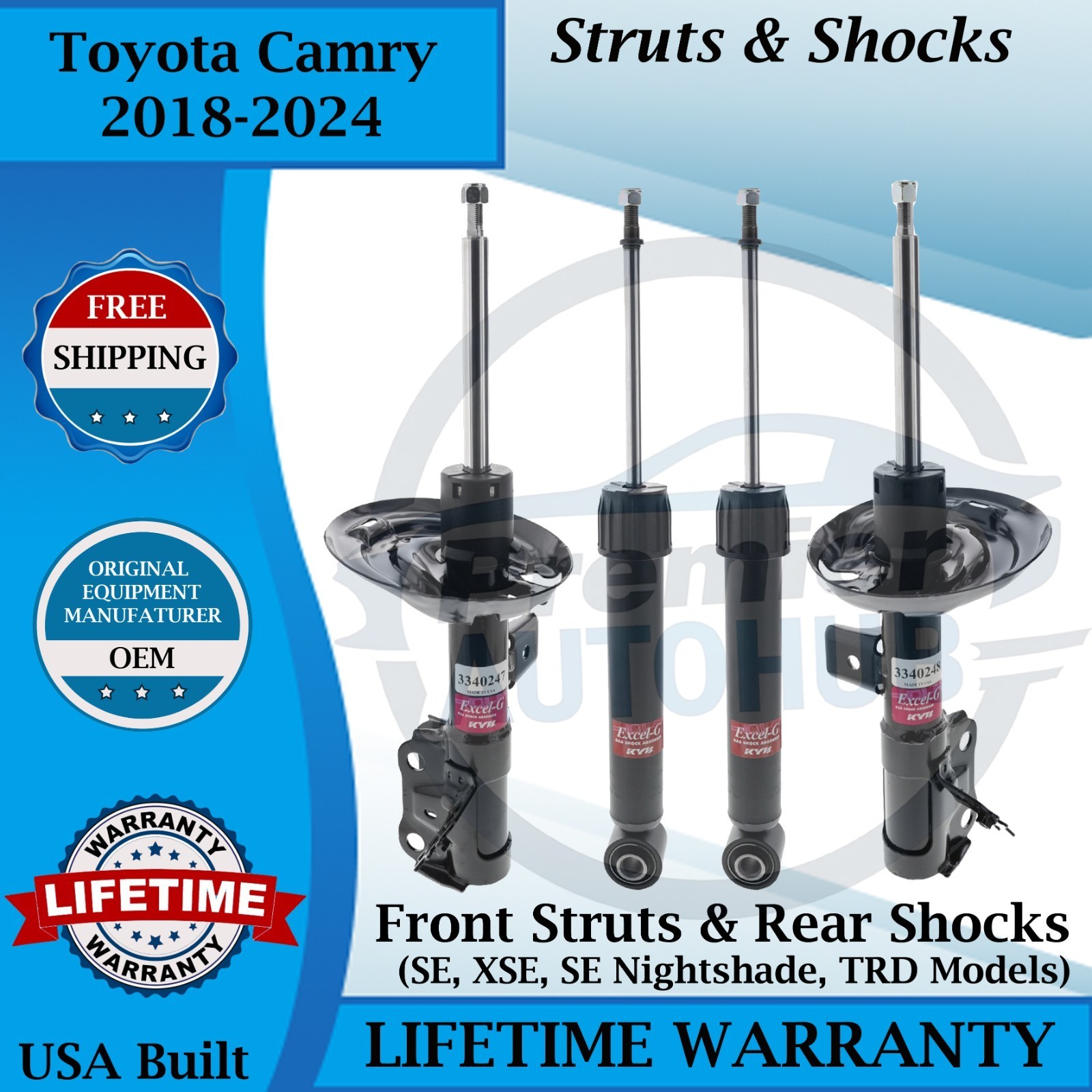 KYB OEM Front Struts & Rear Shocks For 2018-2024 Toyota Camry Lifetime Warranty