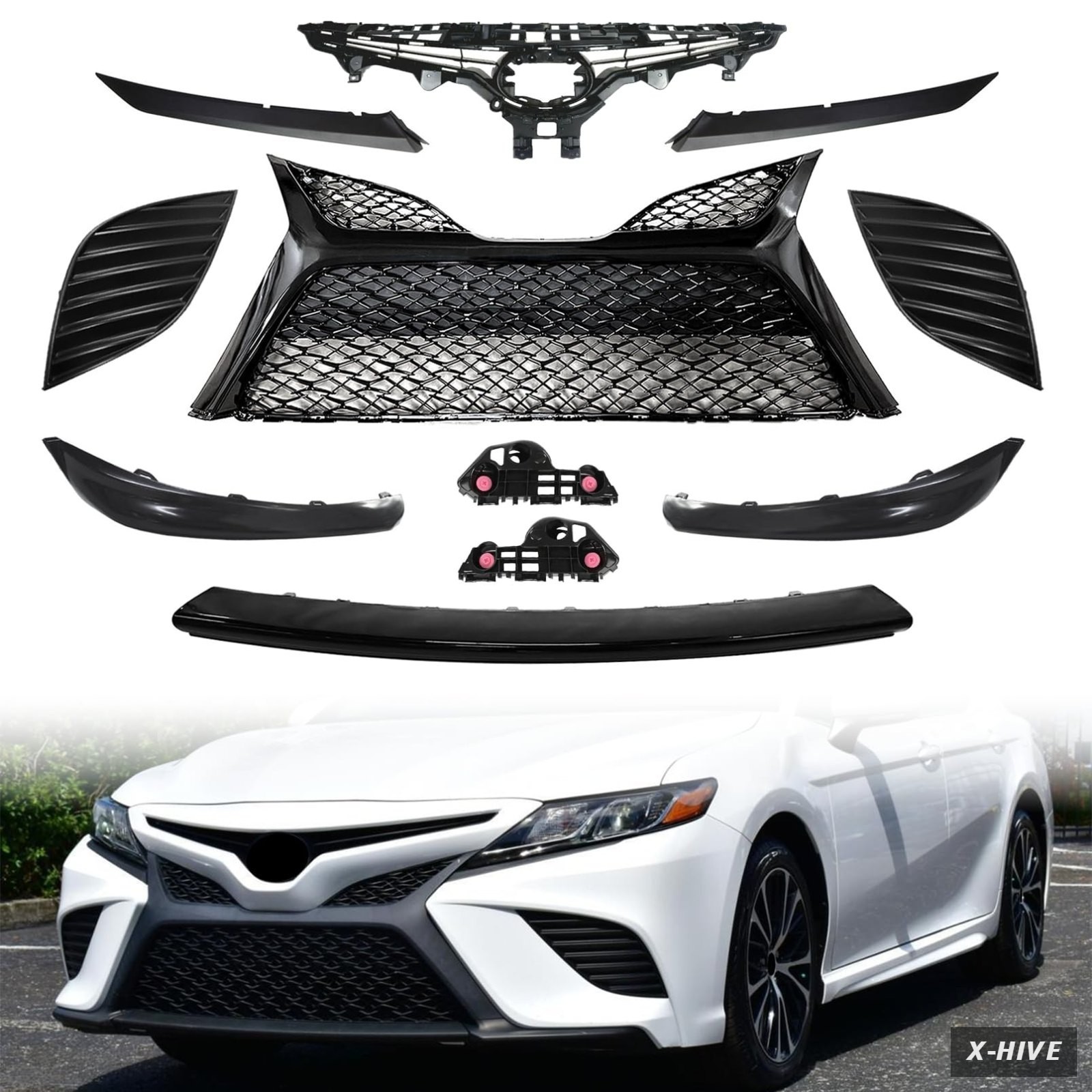 11Pcs Front Bumper Grille Kit Fit for 2018 2019 2020 Toyota Camry SE XSE