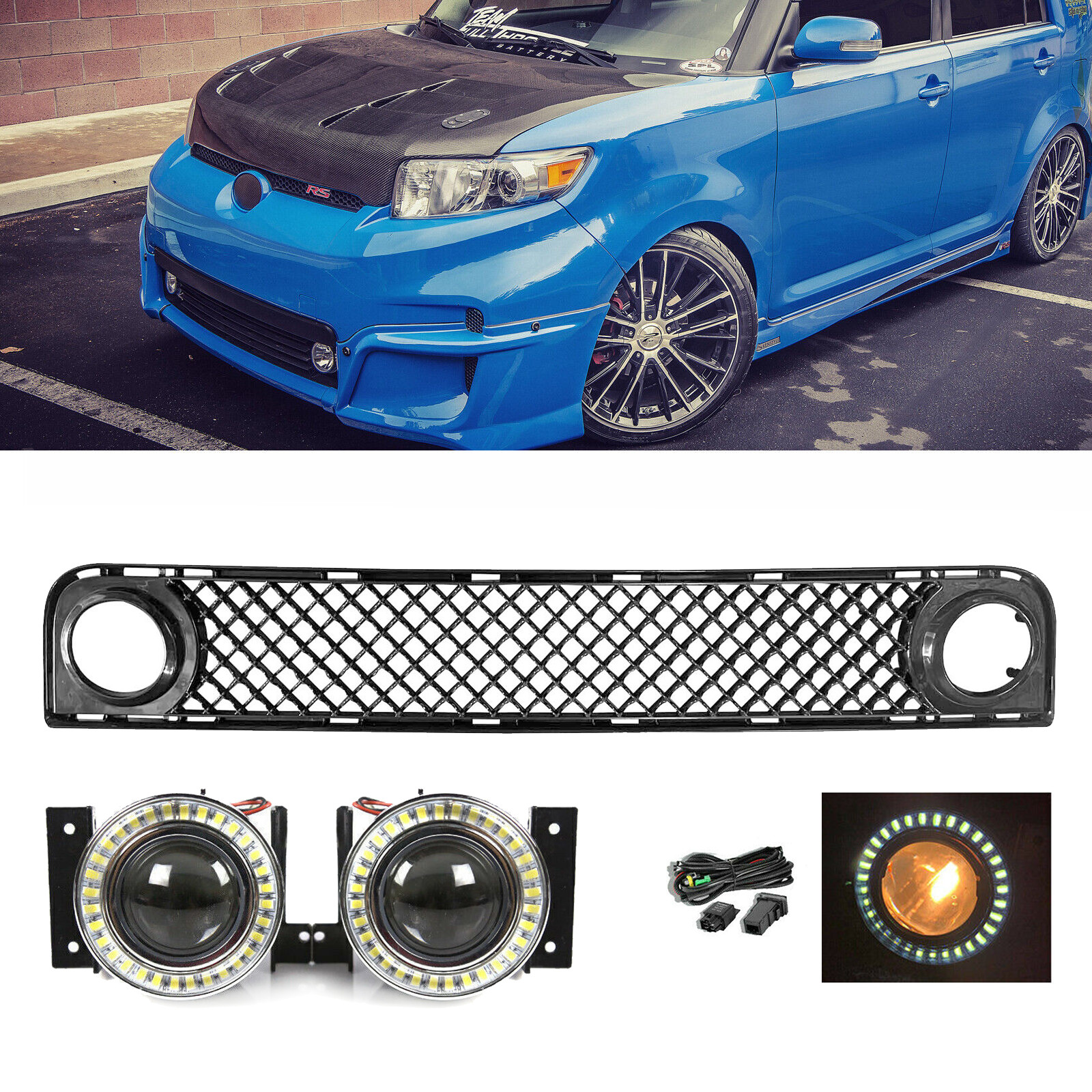 For 2008 2009 2010 Scion XB Lower Grille & Bumper Fog Lights w/Wiring+Bulbs