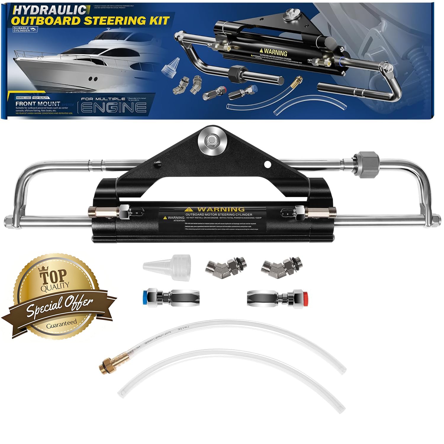 150 HP Hydraulic Outboard Steering Kit Front Mount HC4645H Cylinder for Seastar 150 HP Hydraulic Outboard Steering Kit Front Mount HC4645H Cylinder for Seastar