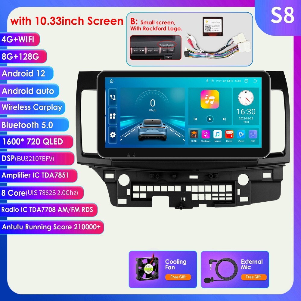 8+128G For Mitsubishi lancer 2007-2012 10.33
