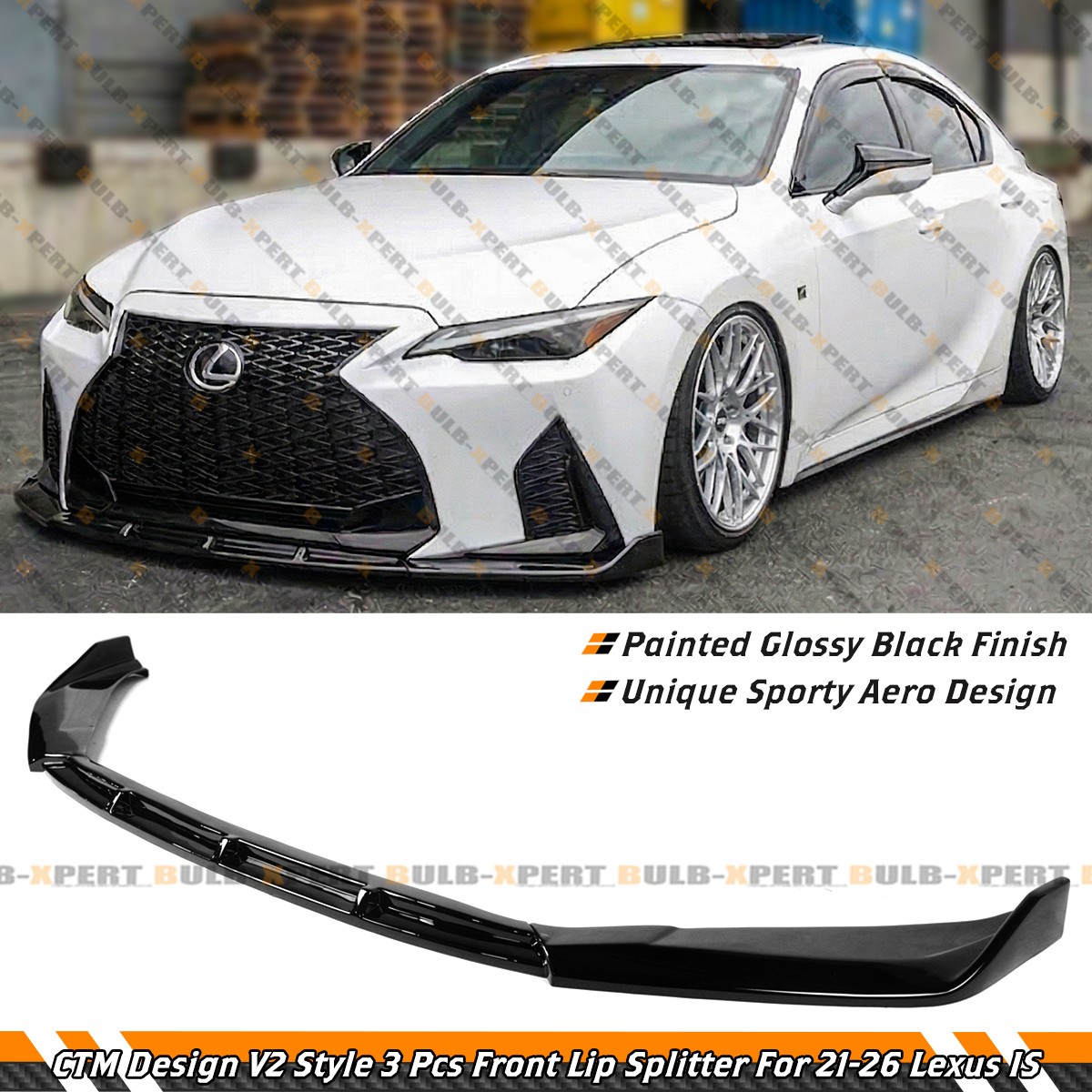 For 2021-2025 Lexus IS300 IS350 CTM V2 3PC Gloss Black Front Bumper Lip Splitter