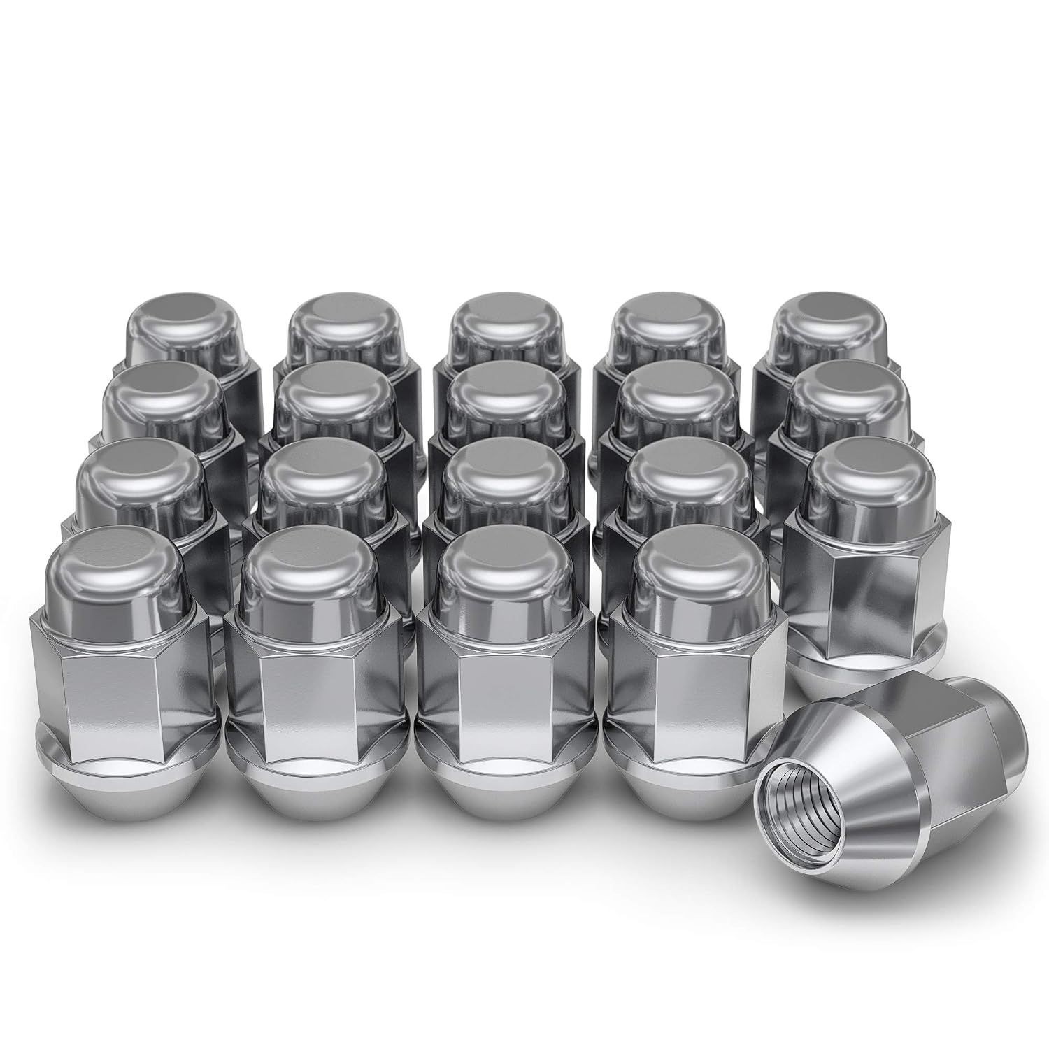20 Carbon Steel Lug Nuts, M12x1.50 Bulge Acorn, Stylish Triple Layered Chrome Fi
