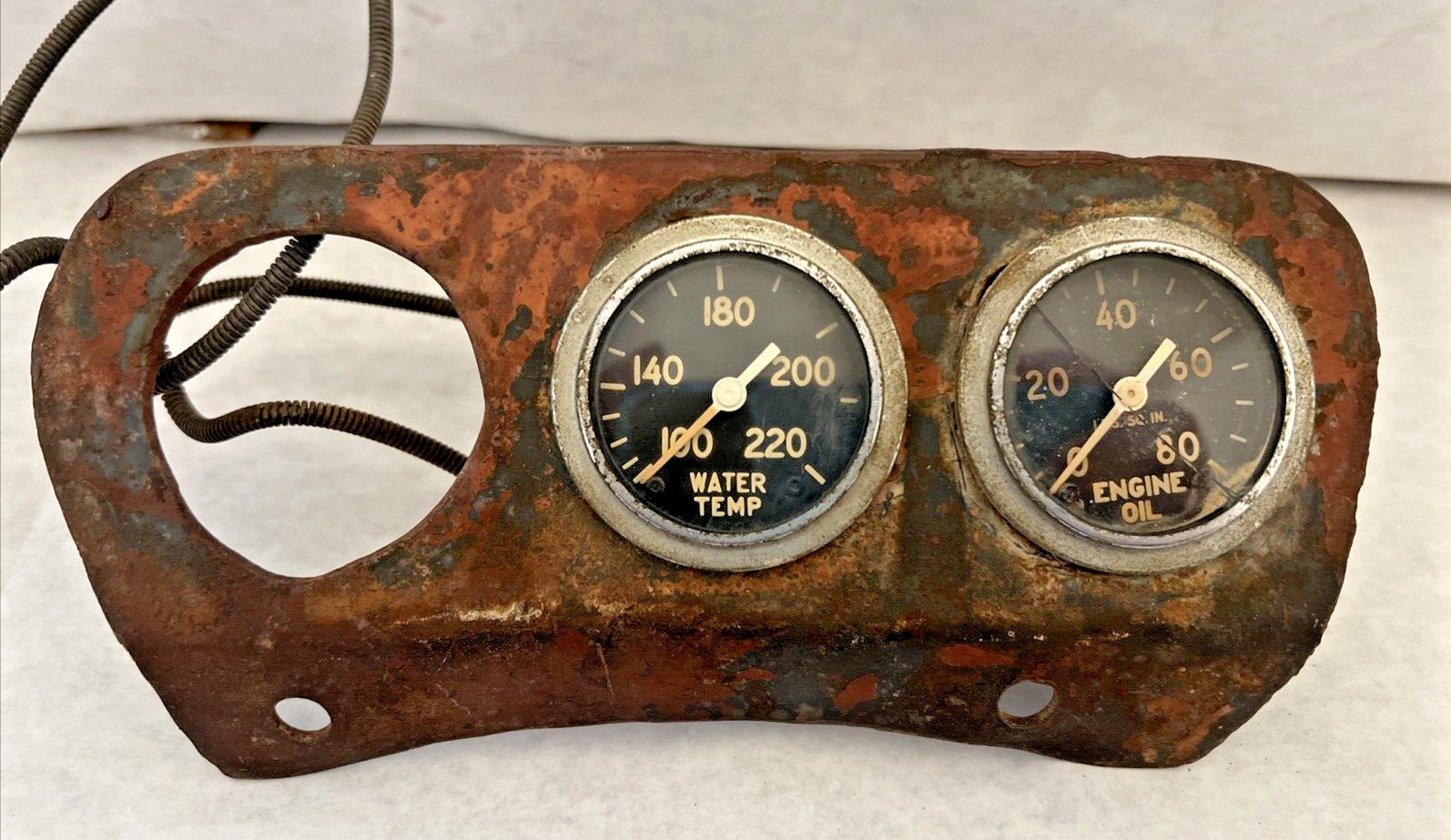 Vintage Gauge Set Oil & Water Temp Panel Hot Rod Steampunk Old Antique Rustic