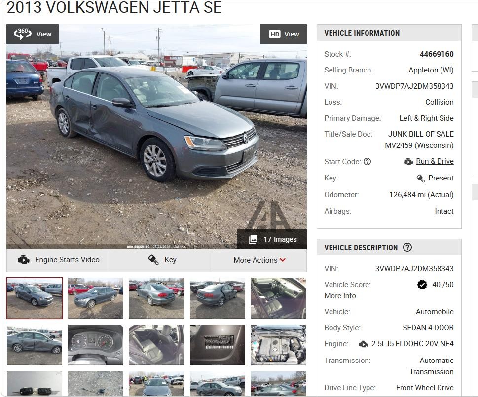 Used Alternator fits: 2013 Volkswagen Jetta 2.5L 140 amp Grade A