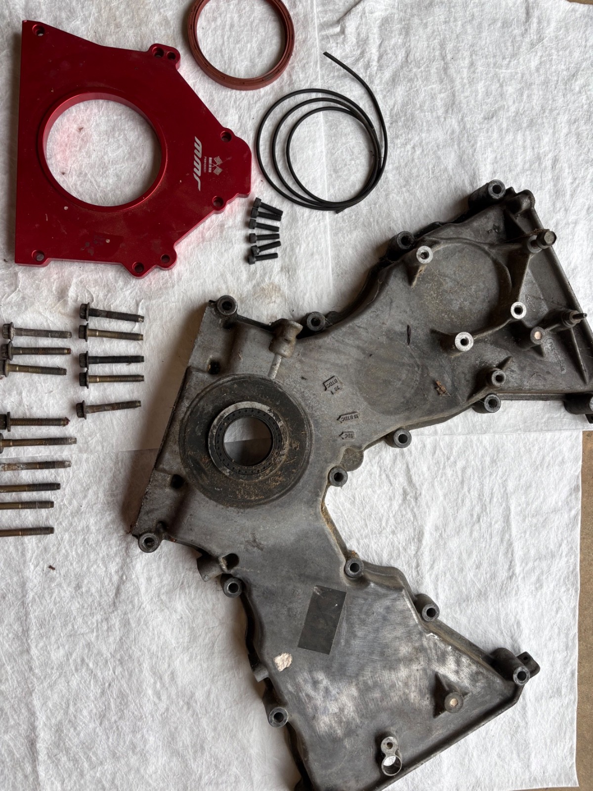 Ford SVT Cobra OEM Timing Cover w/ MMR Billet rear main seal housing Ford SVT Cobra OEM Timing Cover w/ MMR Billet rear main seal housing