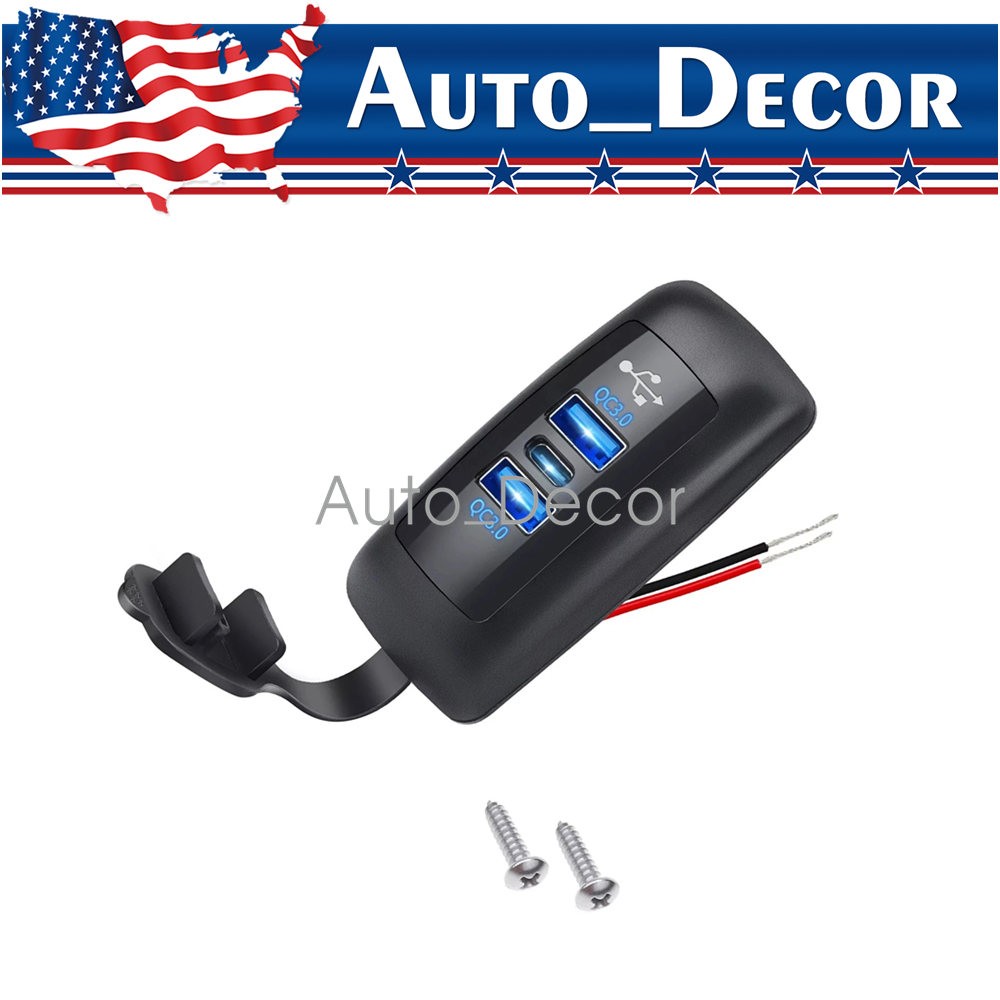 Dual USB QC3.0 & PD Car Boat RV Fast Charger Socket Power Outlet Panel 12V-24V