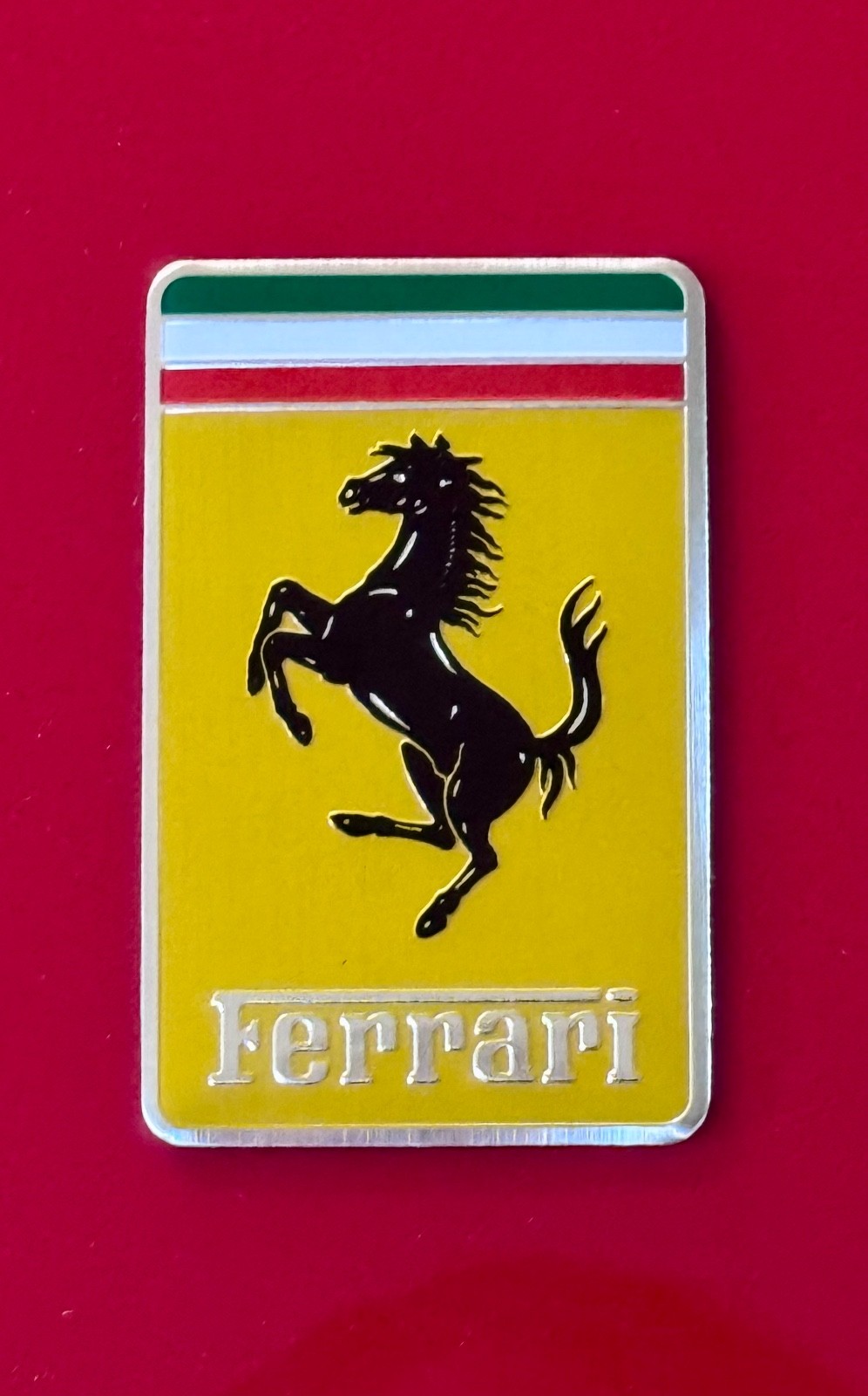 FERRARI BADGE-Embossed Aluminum w/adhesive-Ferrari Sticker Decal Prancing Horse