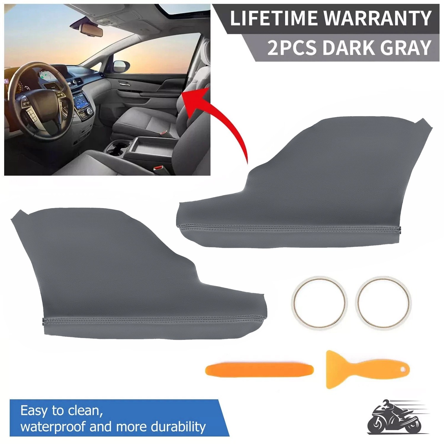 Dark Gray Front Door Panel Armrest Replacement Cover For Honda Odyssey 2011-2017