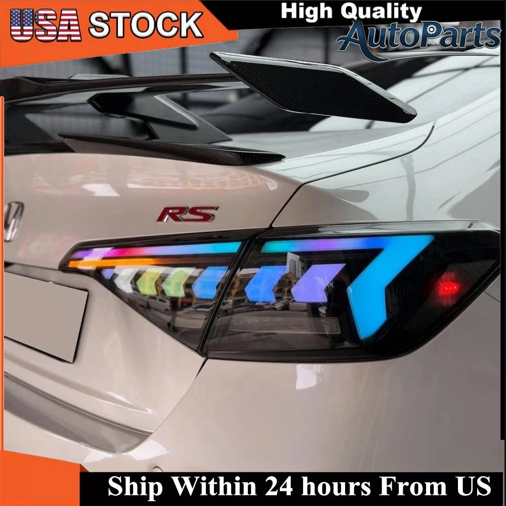 4PCS RGB LED Tail Lights for 11th Gen Honda Civic Sedan 2022-2026 Smoked/White