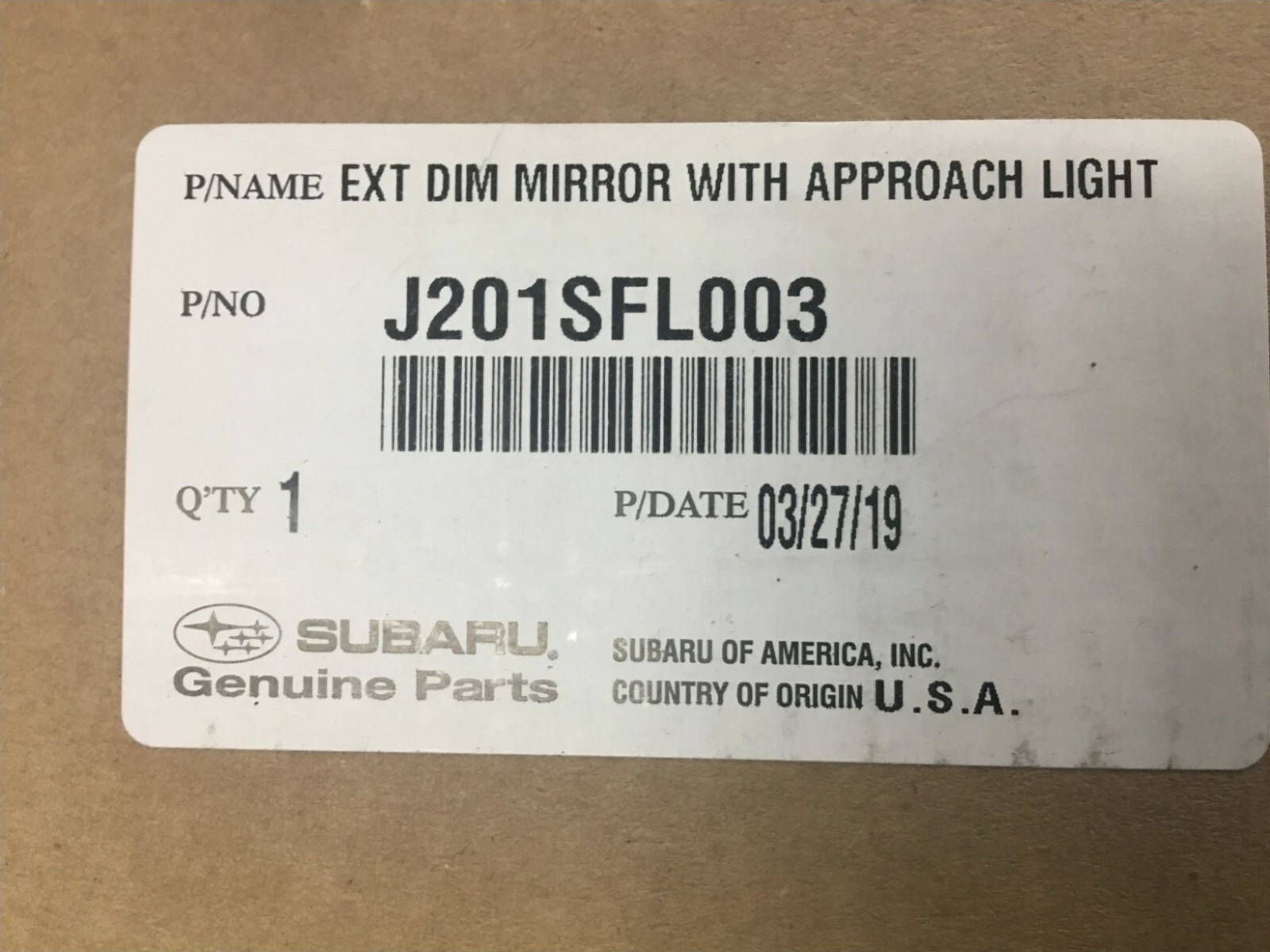 2017-2023 Subaru Exterior Auto Dimming Mirror with Approach Light J201SFL003 OEM 2017-2023 Subaru Exterior Auto Dimming Mirror with Approach Light J201SFL003 OEM