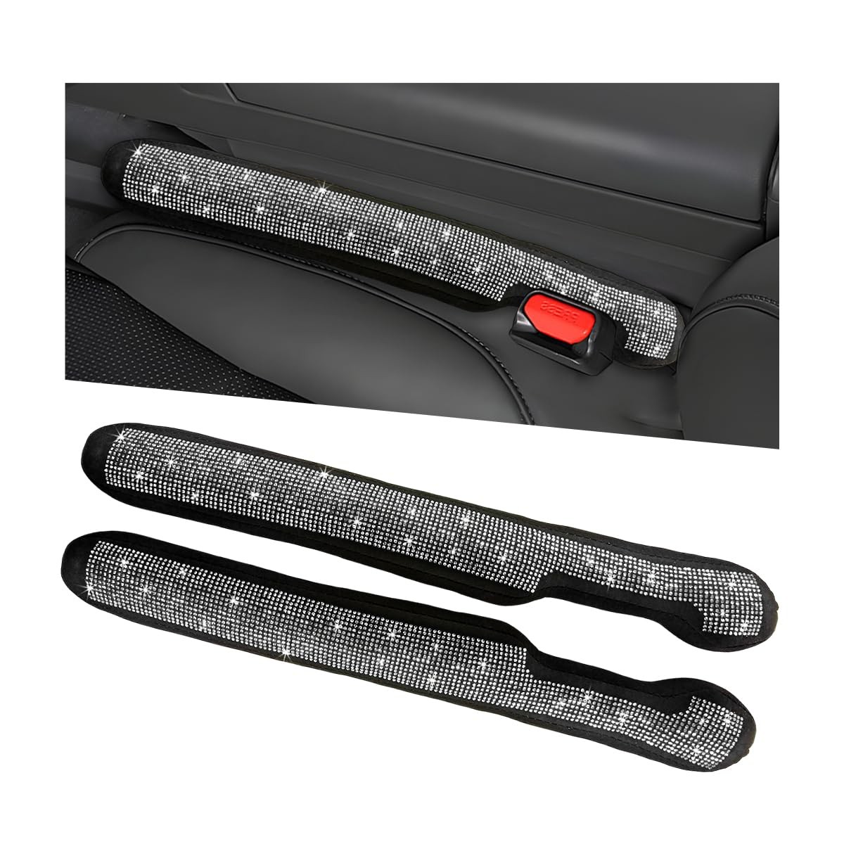 ZNDAW 2PCS Bling Car Seat Gap Filler, Sparkling Rhinestone Side White 