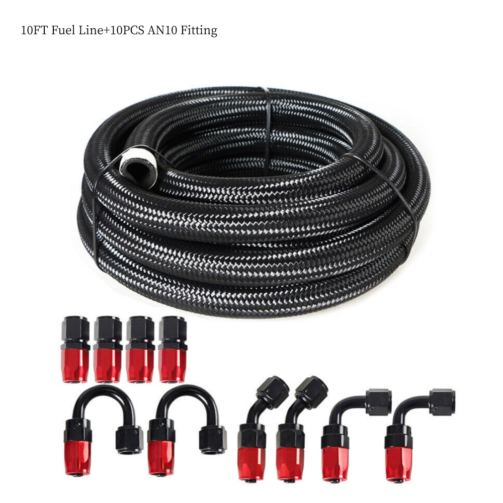 10-20FT AN10 -10AN Fitting Stainless Steel Nylon Braided Oil Fuel Hose Line Kit