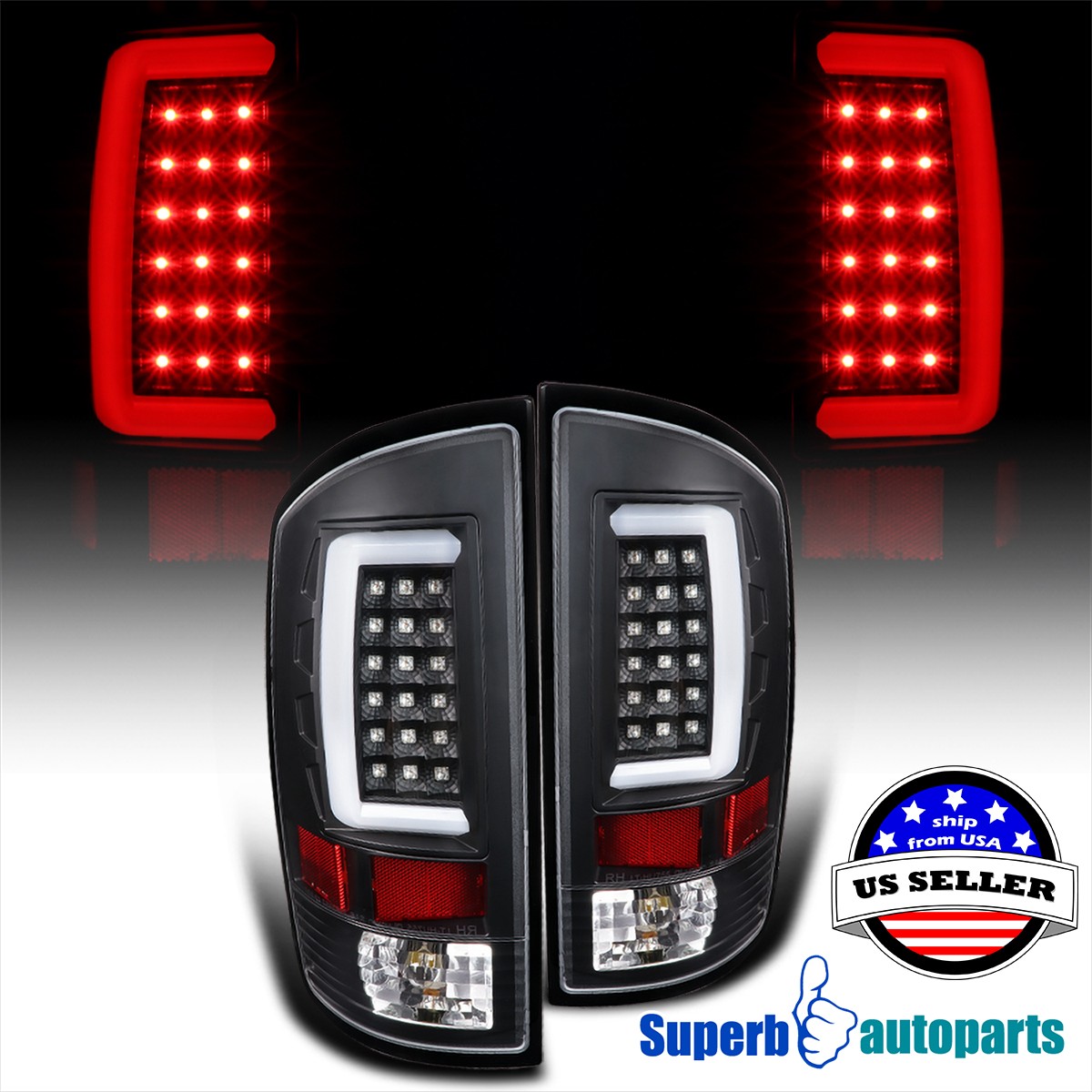 Fits 2002-2006 Dodge Ram 1500 03-06 2500 3500 Black Tail Lamps LED Strip Lights Fits 2002-2006 Dodge Ram 1500 03-06 2500 3500 Black Tail Lamps LED Strip Lights