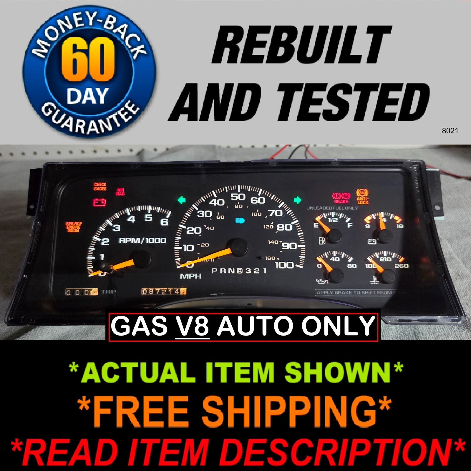 1996-1998 Chevy GMC C/K Tahoe Suburban Yukon Gauge Cluster
