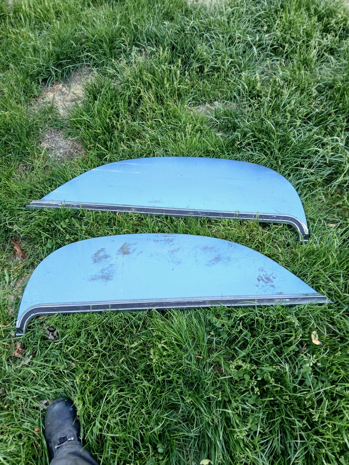 1967 Buick Skylark Rear Fender Skirts Pair Light Blue Driver Grade w/ Trim