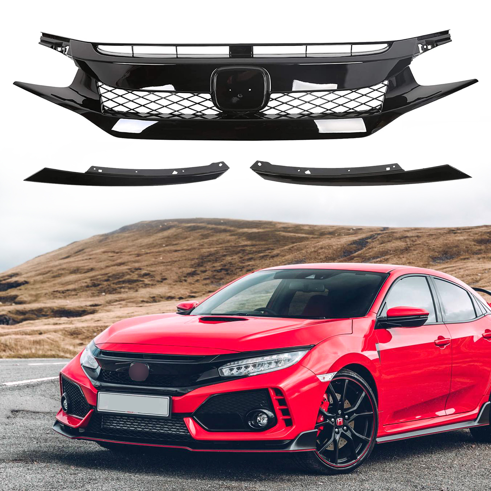 For 2016-2018 Honda Civic Front Grille Type R Style Hood Grill Hatchback Sedan For 2016-2018 Honda Civic Front Grille Type R Style Hood Grill Hatchback Sedan