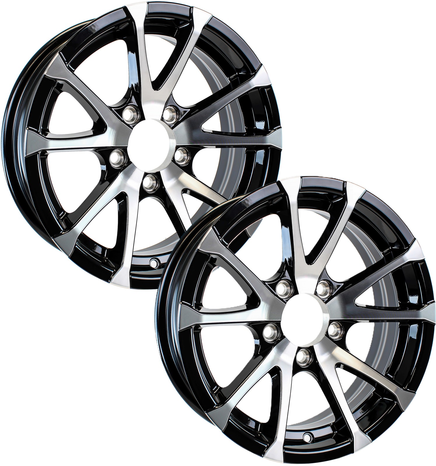 2-Pack Aluminum Trailer Rim 14 Inch Wheel 5 Lug On 4.5 Black Avalanche V-Spoke