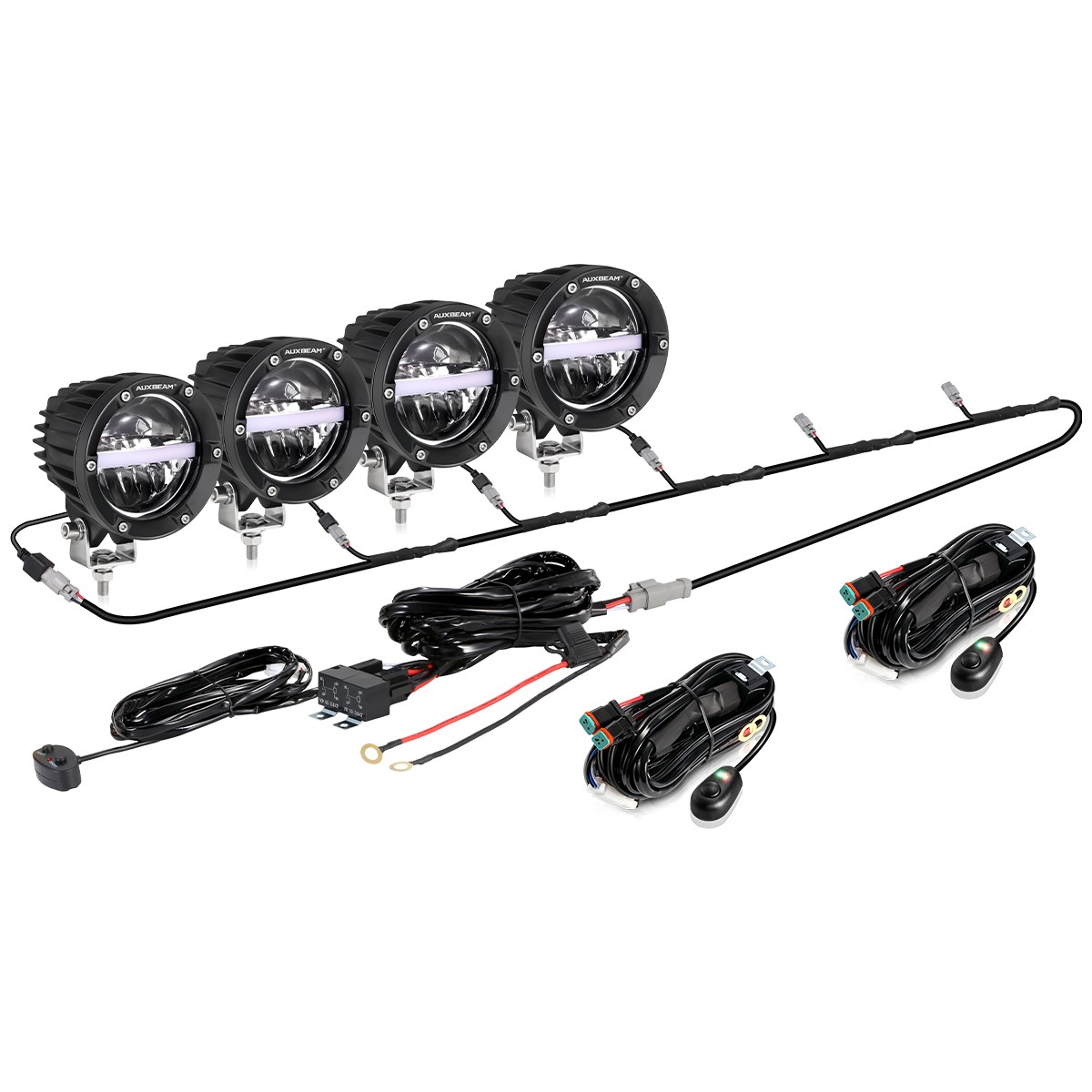 AUXBEAM 4x 4 Inch 110W LED Cube Pods Offroad LED Driving Lights with Amber DRL
