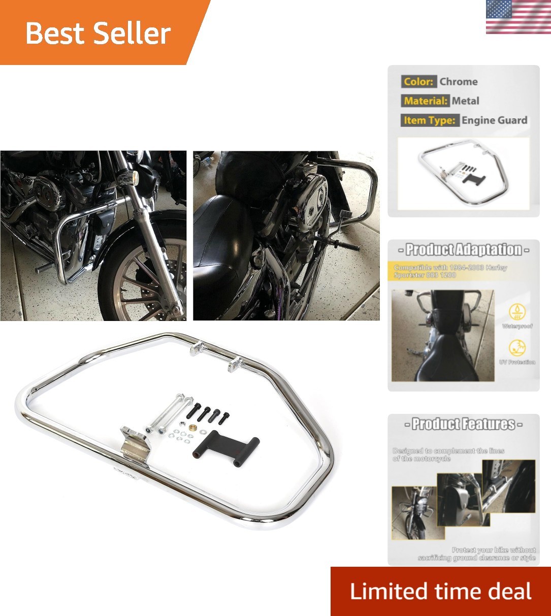 Engine Crash Bar Compatible with 86-03 Harley Sportster 883