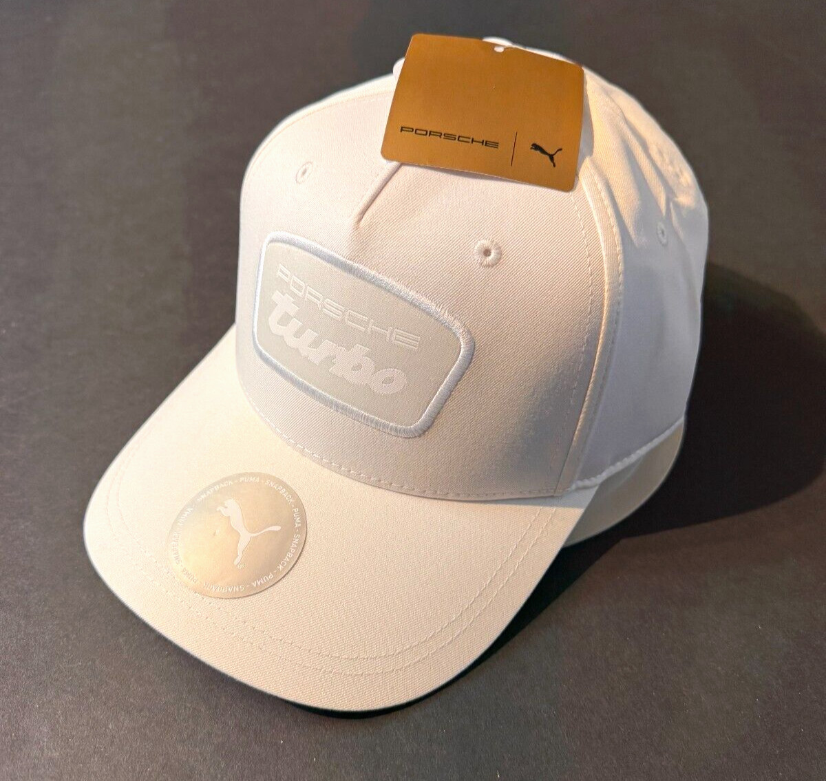 PORSCHE 911 TURBO RACING SNAPBACK HAT IN IVORY / BEIGE BASEBALL CAP