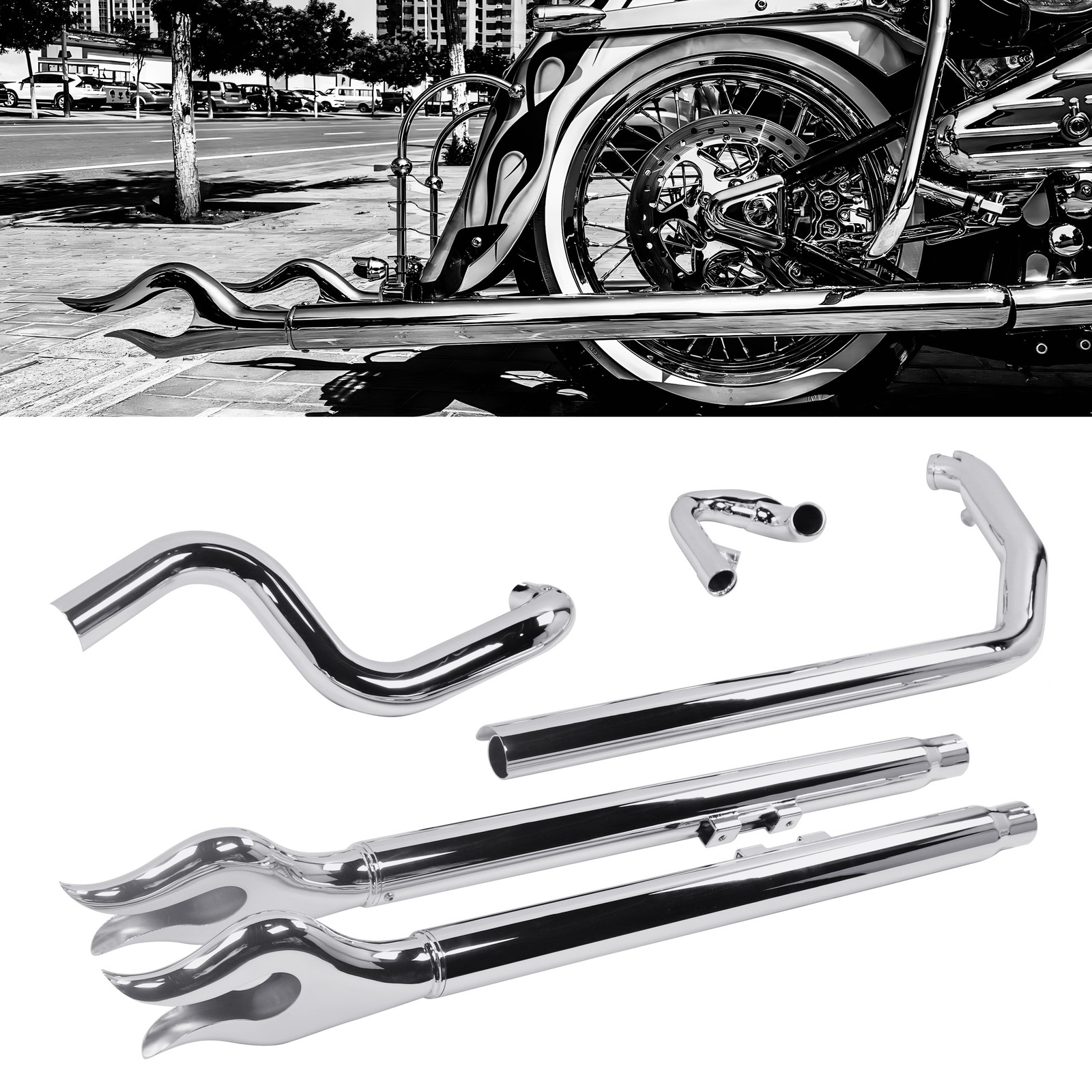SHARKROAD True Dual Fishtail Exhaust Set for Softail 2000-2017, 36