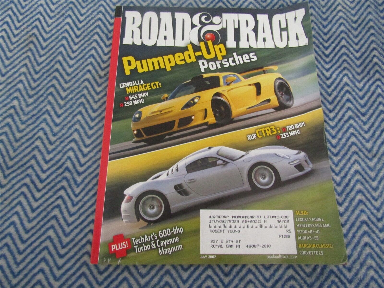 ROAD & TRACK MAGAZINE JULY 2007 PUMPED-UP PORSCHES RUF CTR3 700 BHP MIRAGE GT