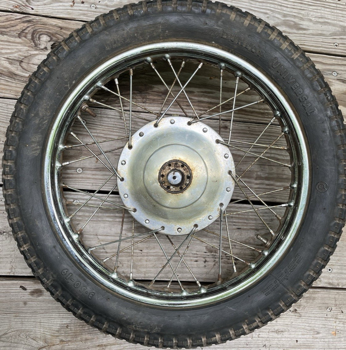 1957 bsa a 10 front wheel rim axle wm 2. 19 jones tire is no good tire is junk