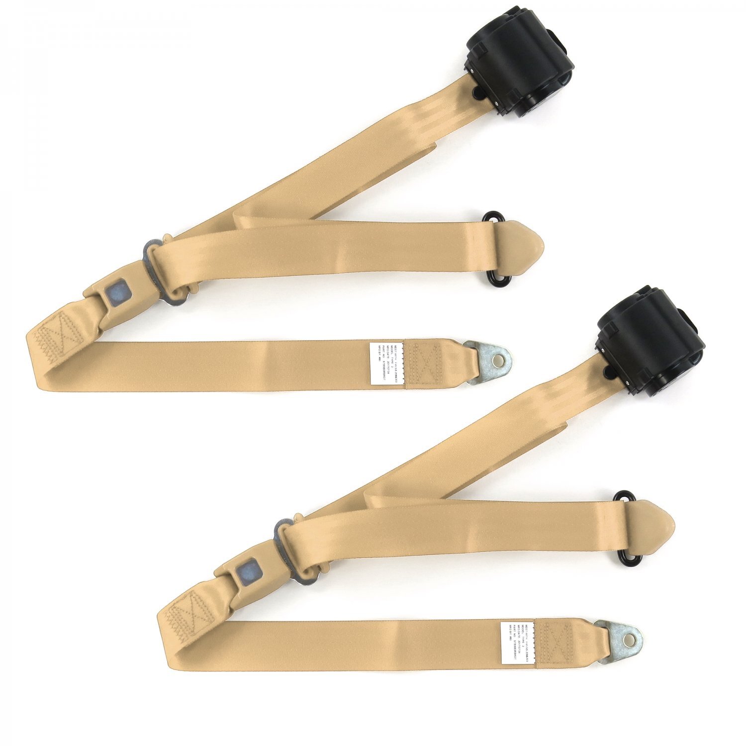 Chevy Truck 1963 - 1966 Standard 3pt Tan Retract Bucket Seat Belt Kit-2 Belts