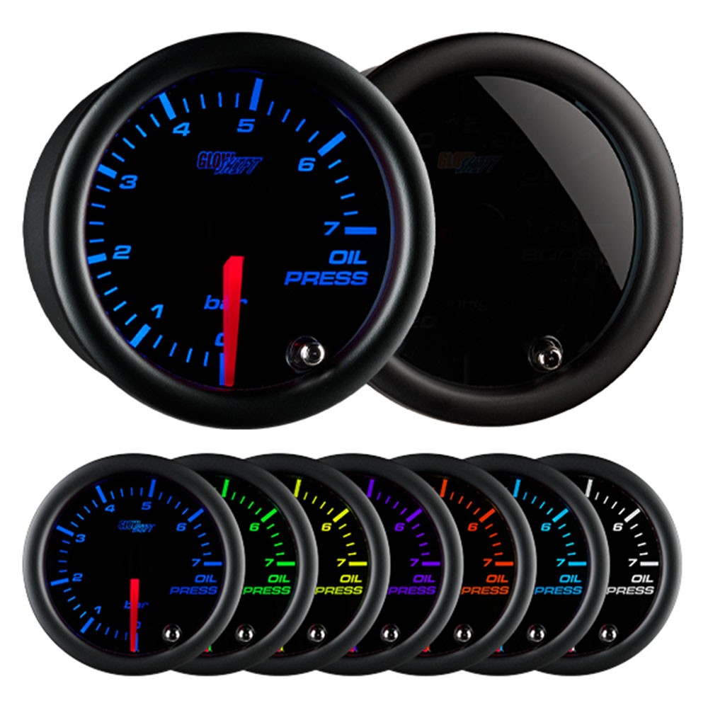 GlowShift BAR Oil Pressure Gauge Kit w/ Sensor Sending Unit, Tinted 7 Color