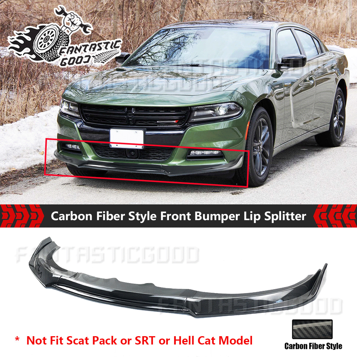 For Dodge Charger GT SXT RT 2015-2023 Carbon Fiber Style Front Bumper Lip V3 Kit